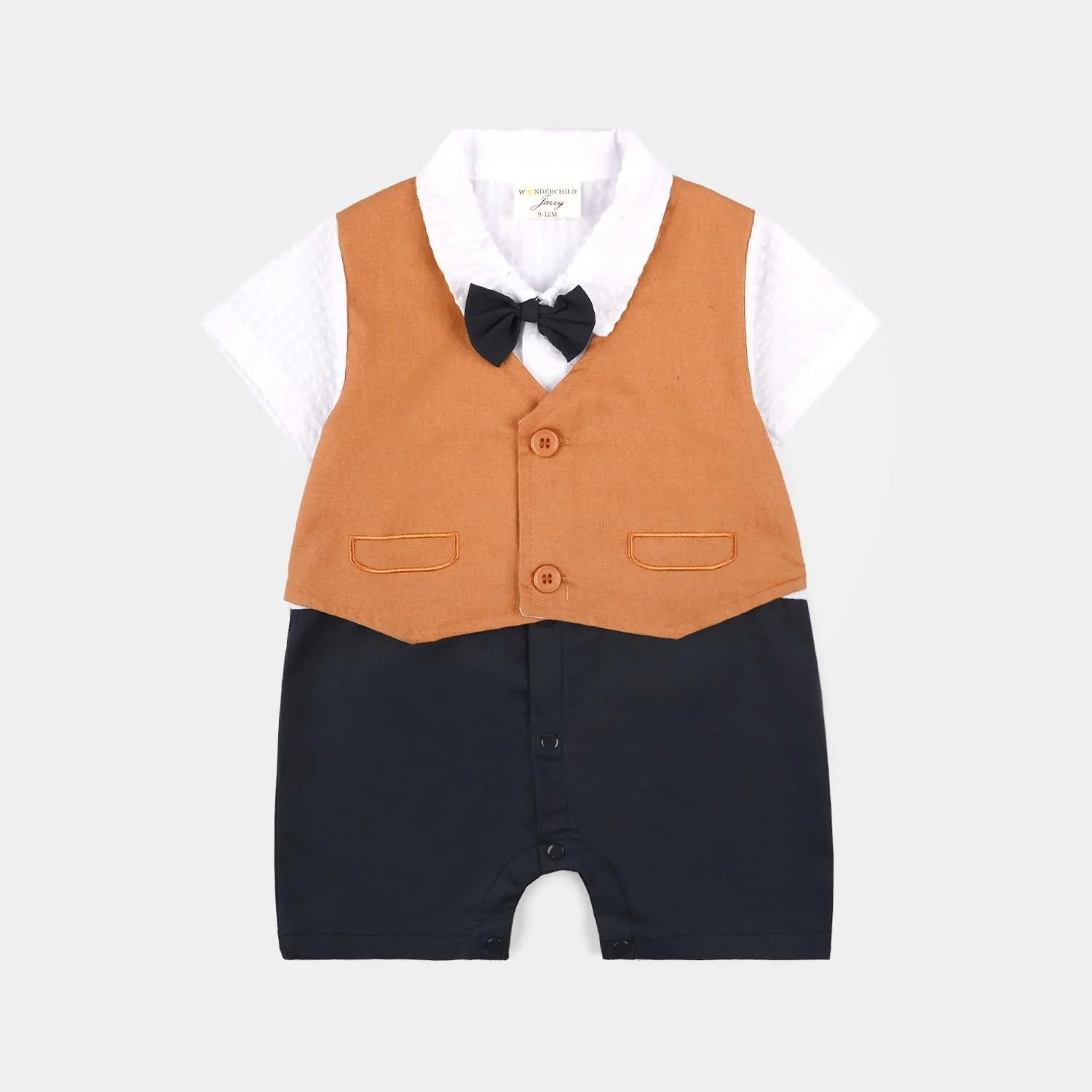 Infant Boys Jersey/Terry Romper - White/Brown