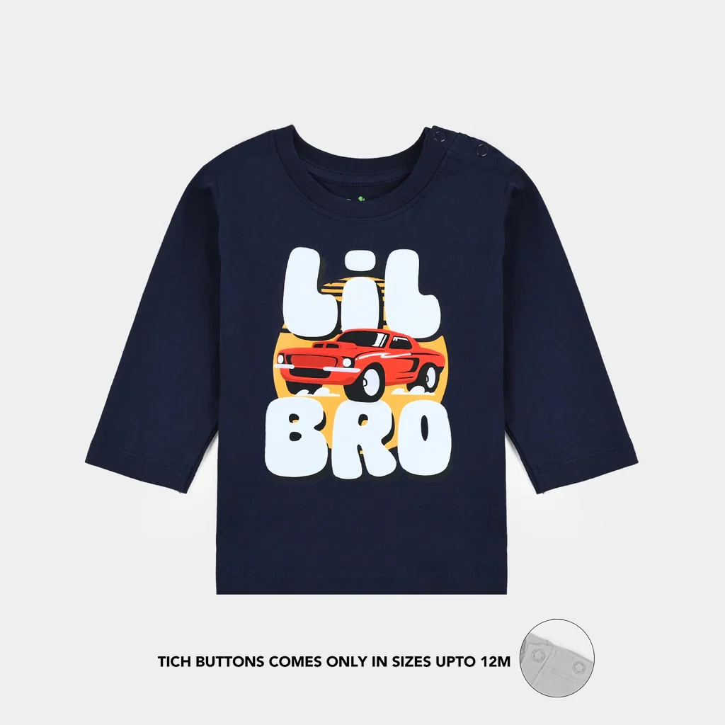 Infant Boys Jersey/Terry T-Shirt Lil Bro-NAVY