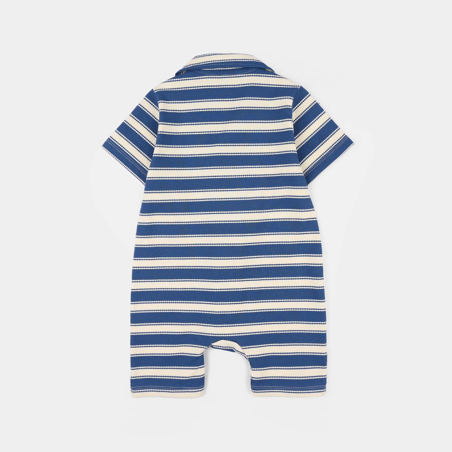 Infant Boys Jumbo Pique Knitted Romper - Blue/White - Image 4