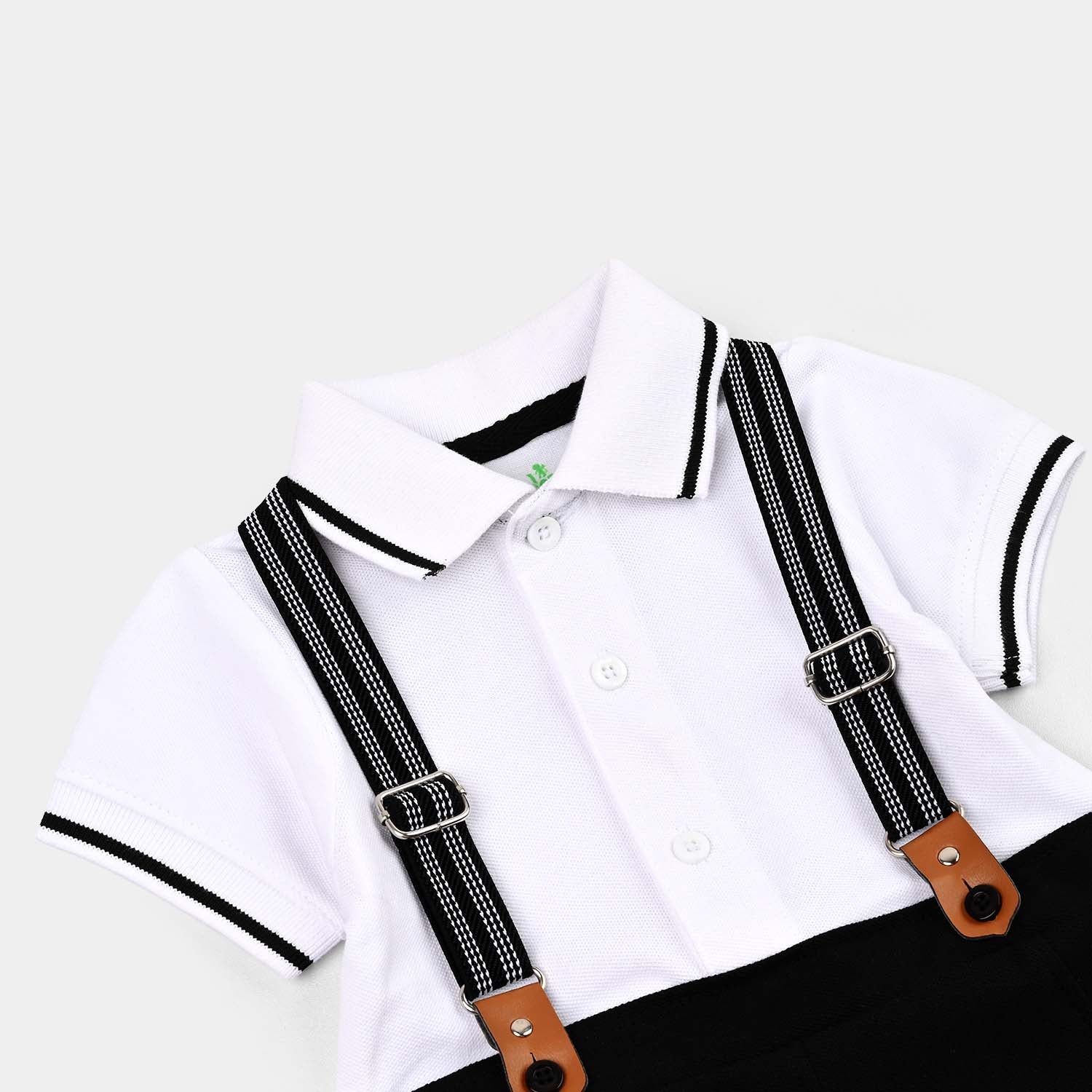 Infant Boys Jumbo Pique Romper Fashion-White/Black - Image 2