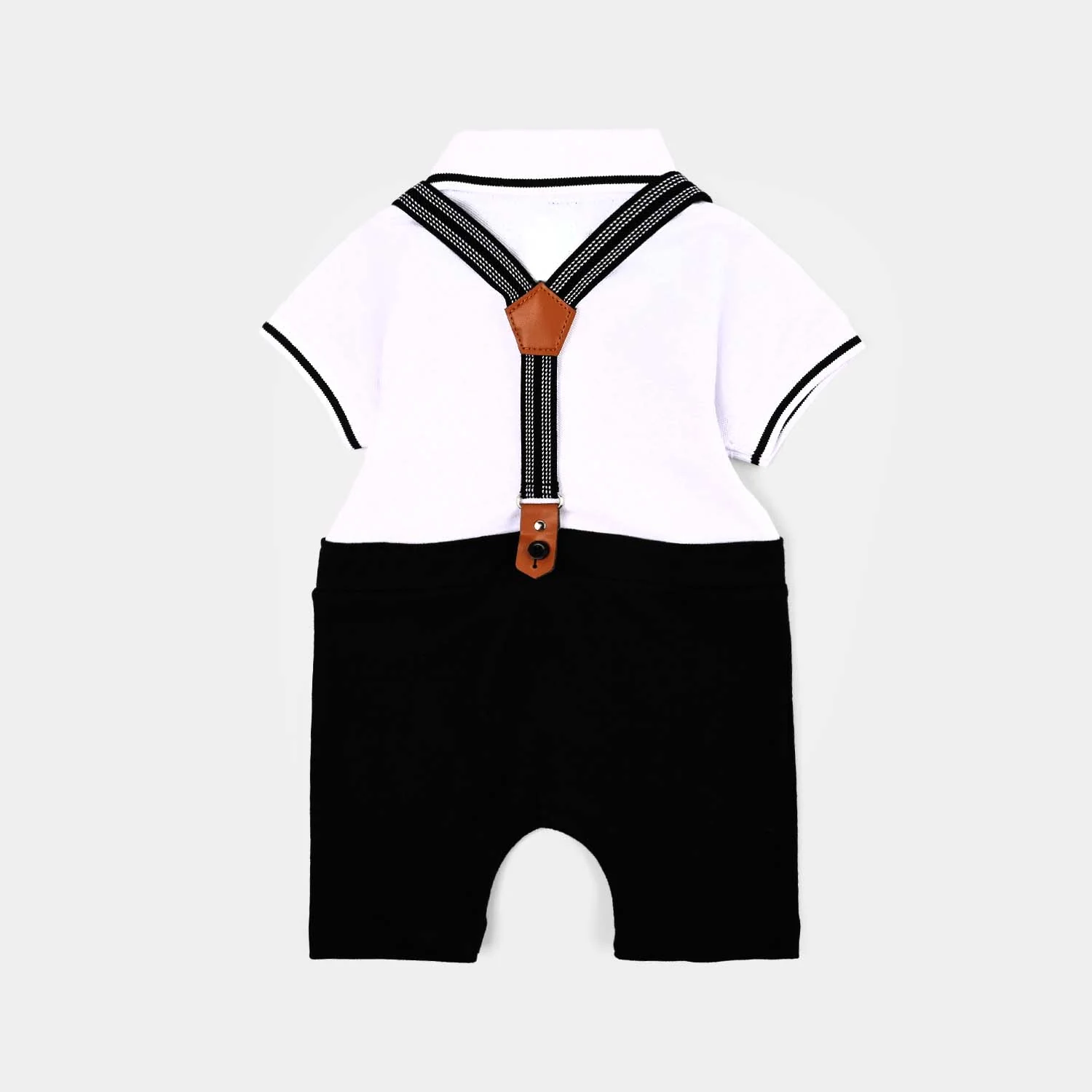 Infant Boys Jumbo Pique Romper Fashion-White/Black - Image 3