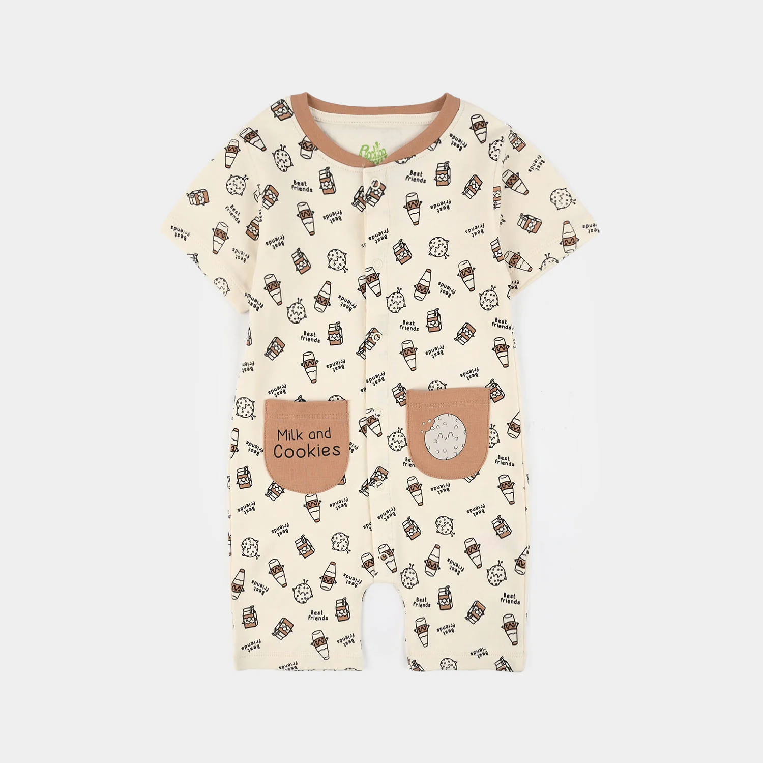 Infant Boys Cotton Interlock Knit Romper (Milk and Cookies) - Cream/Brown