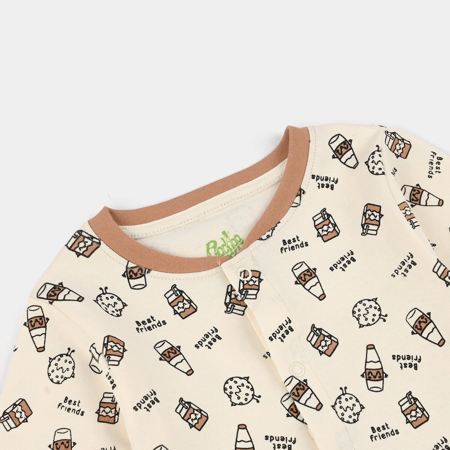 Infant Boys Cotton Interlock Knit Romper (Milk and Cookies) - Cream/Brown - Image 3
