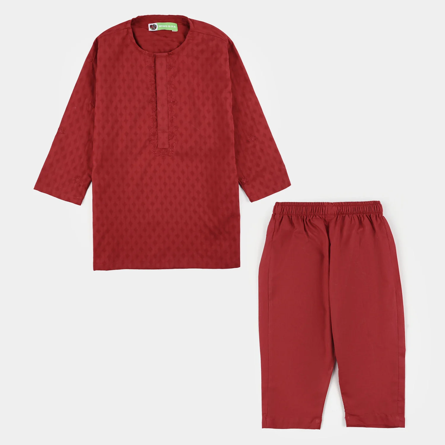 Infant Boys Cotton Jacquard Kurta Pajama (Chin Boti) - Red - Image 4