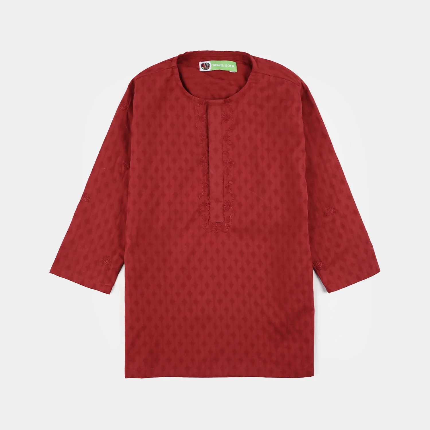 Infant Boys Cotton Jacquard Kurta Pajama (Chin Boti) - Red - Image 5