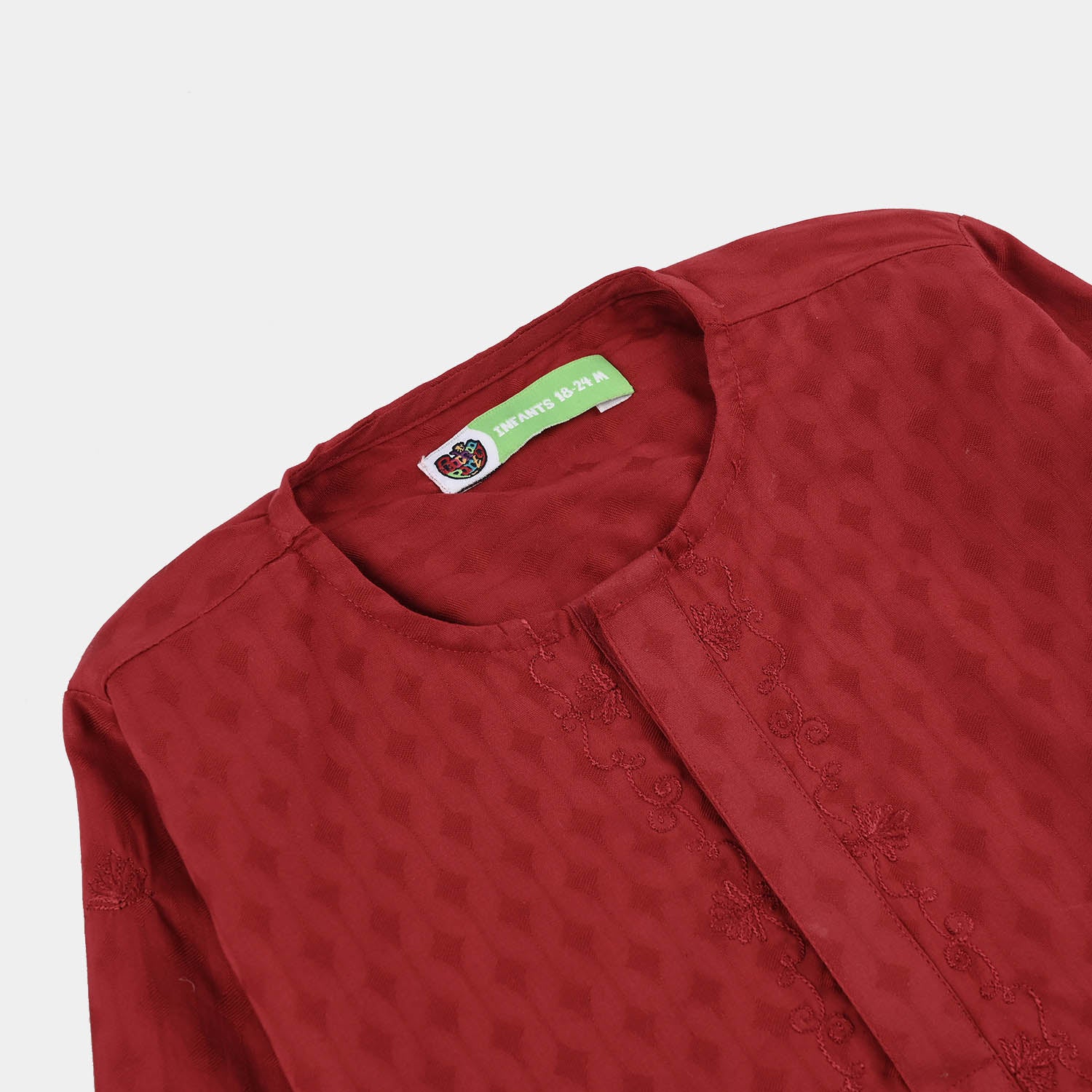 Infant Boys Cotton Jacquard Kurta Pajama (Chin Boti) - Red - Image 6