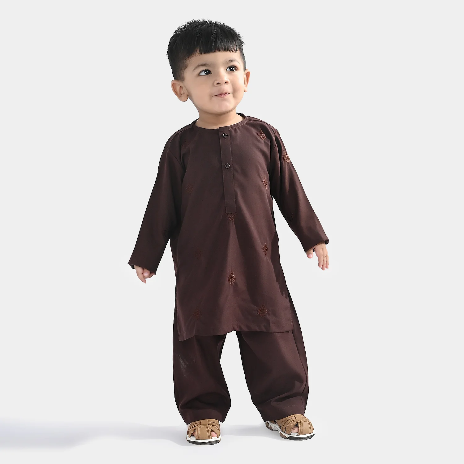 Infant Boys Poly Viscose Kurta Pajama (Choco) - Brown - Image 2