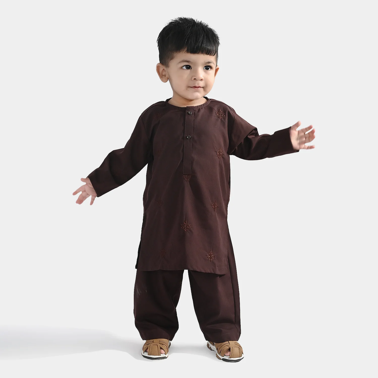Infant Boys Poly Viscose Kurta Pajama (Choco) - Brown - Image 3