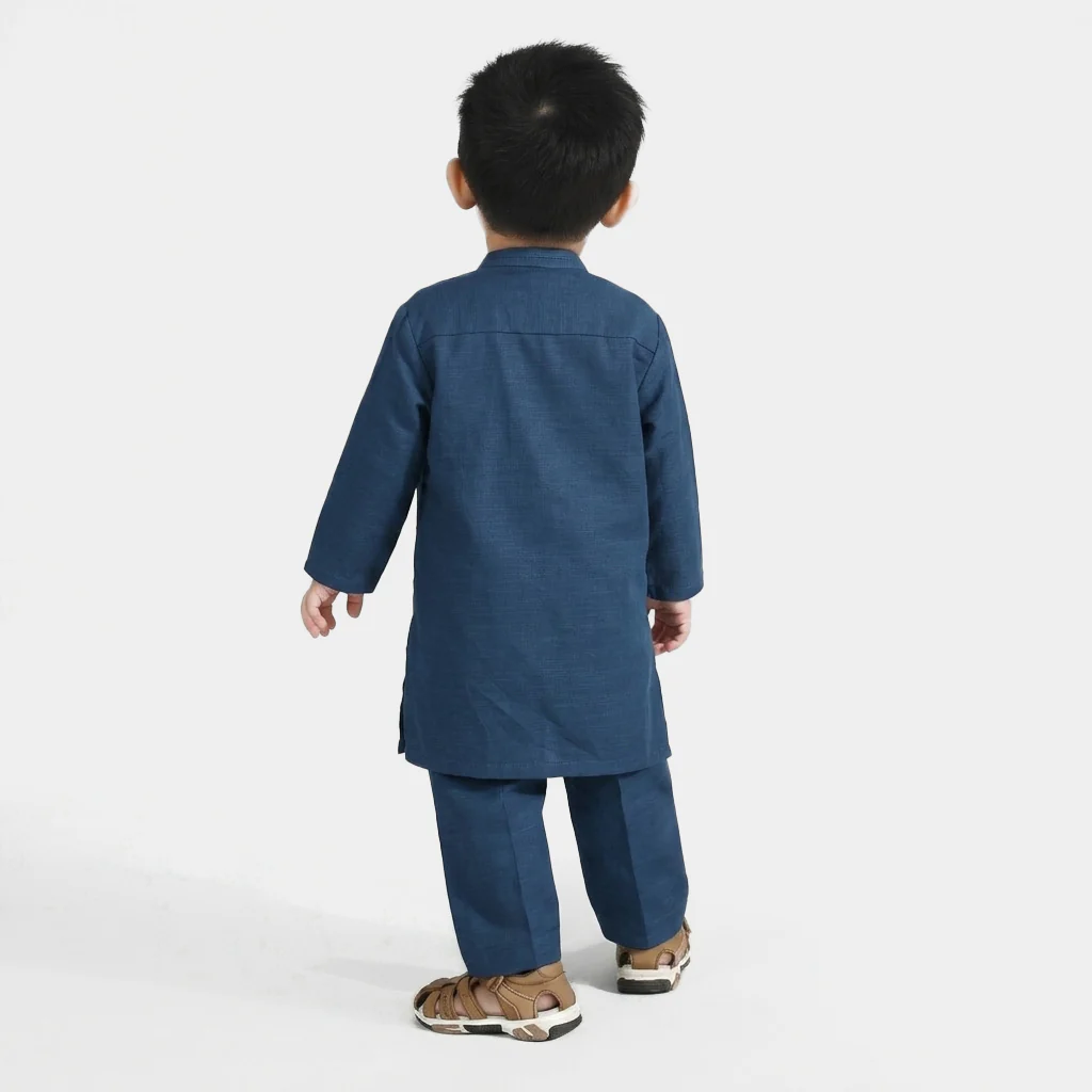 Infant Boys Poly Viscose Kurta Pajama (Cut N Sew) - Teal Blue - Image 2