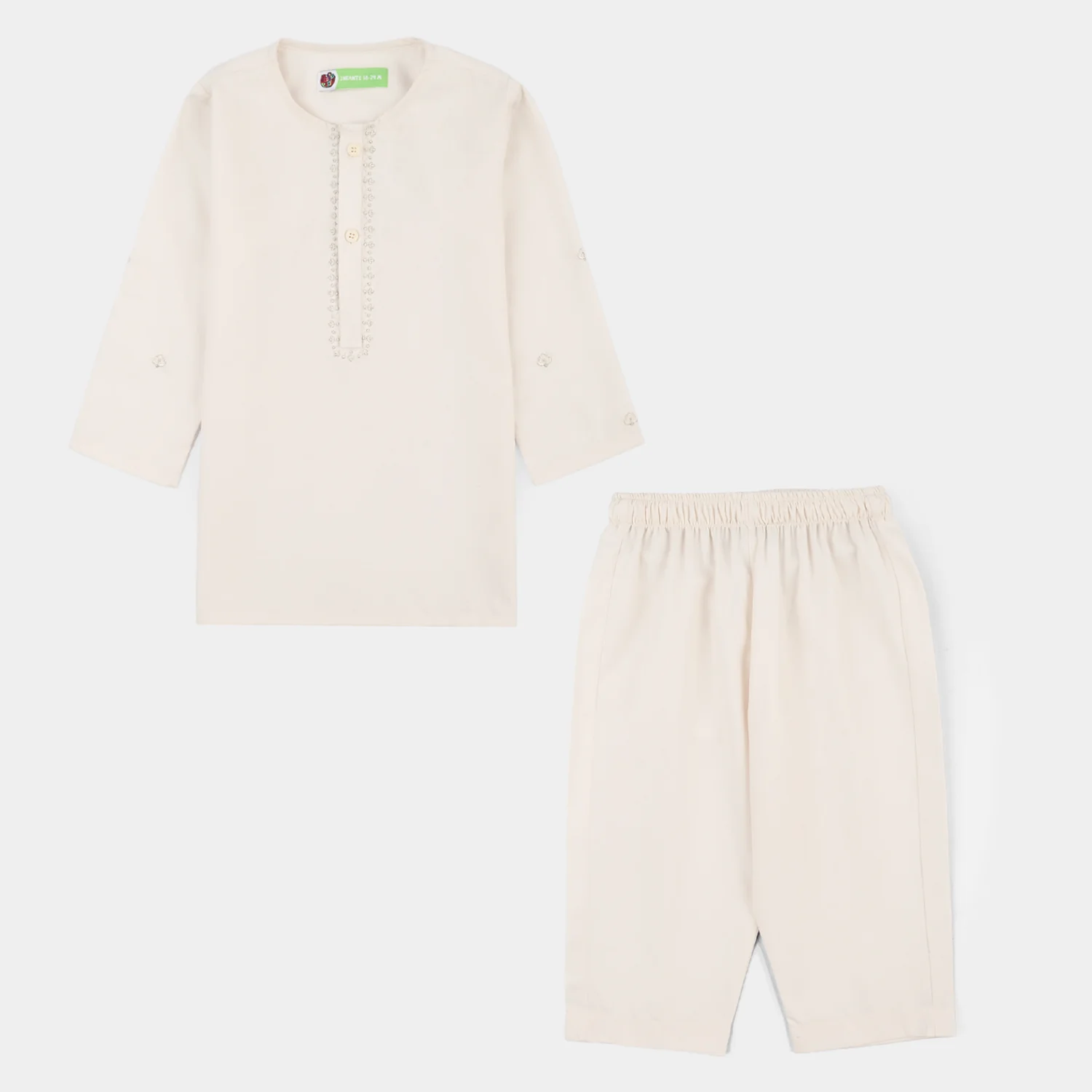 Infant Boys Poly Viscose Kurta Pajama (Flora Motif) - Off White