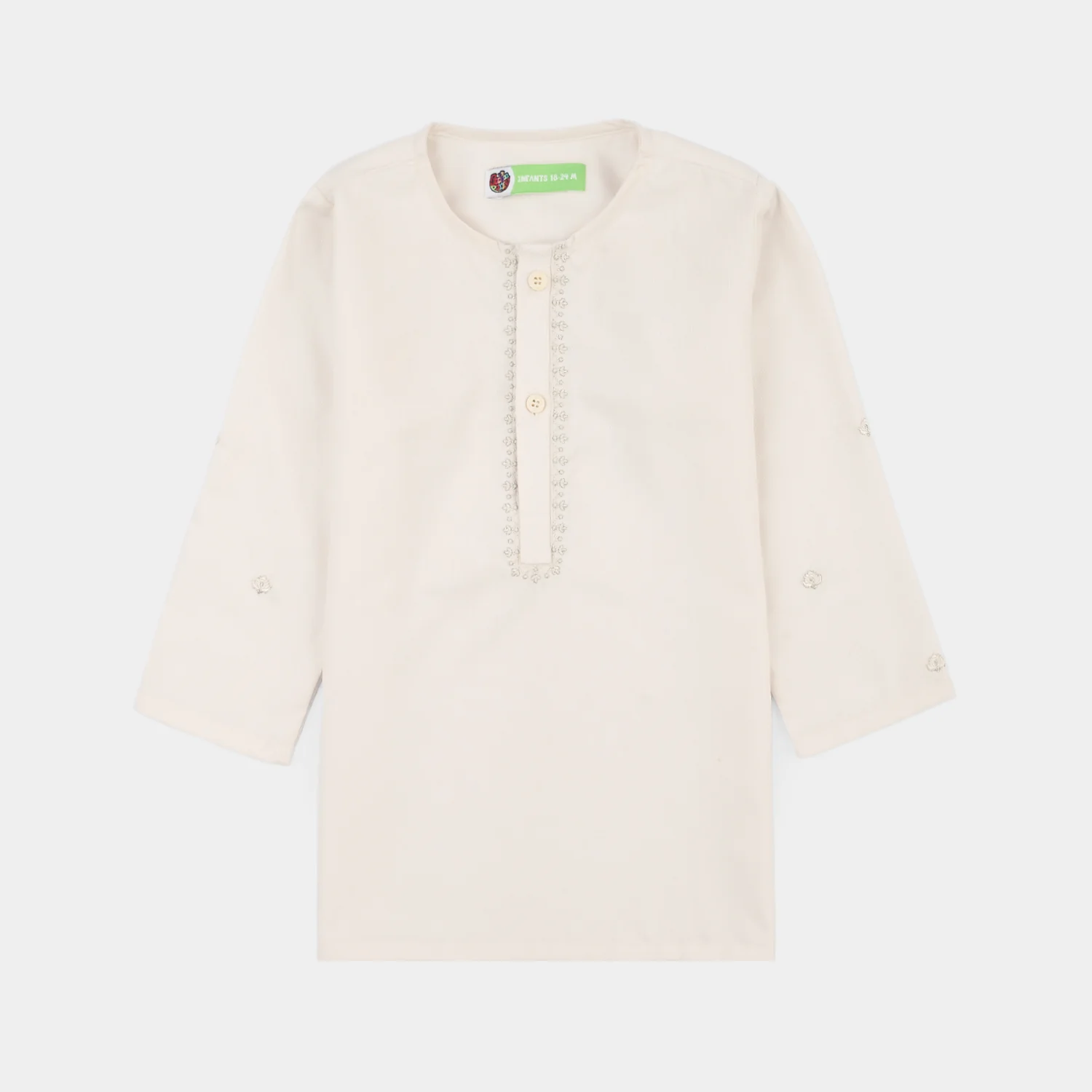 Infant Boys Poly Viscose Kurta Pajama (Flora Motif) - Off White - Image 2