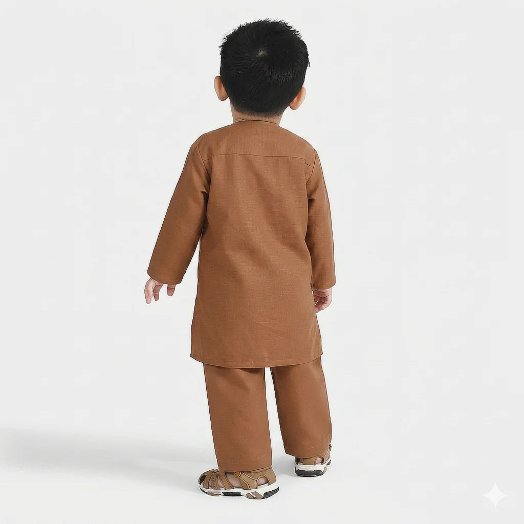 Infant Boys Poly Viscose Kurta Pajama - Brown - Image 2