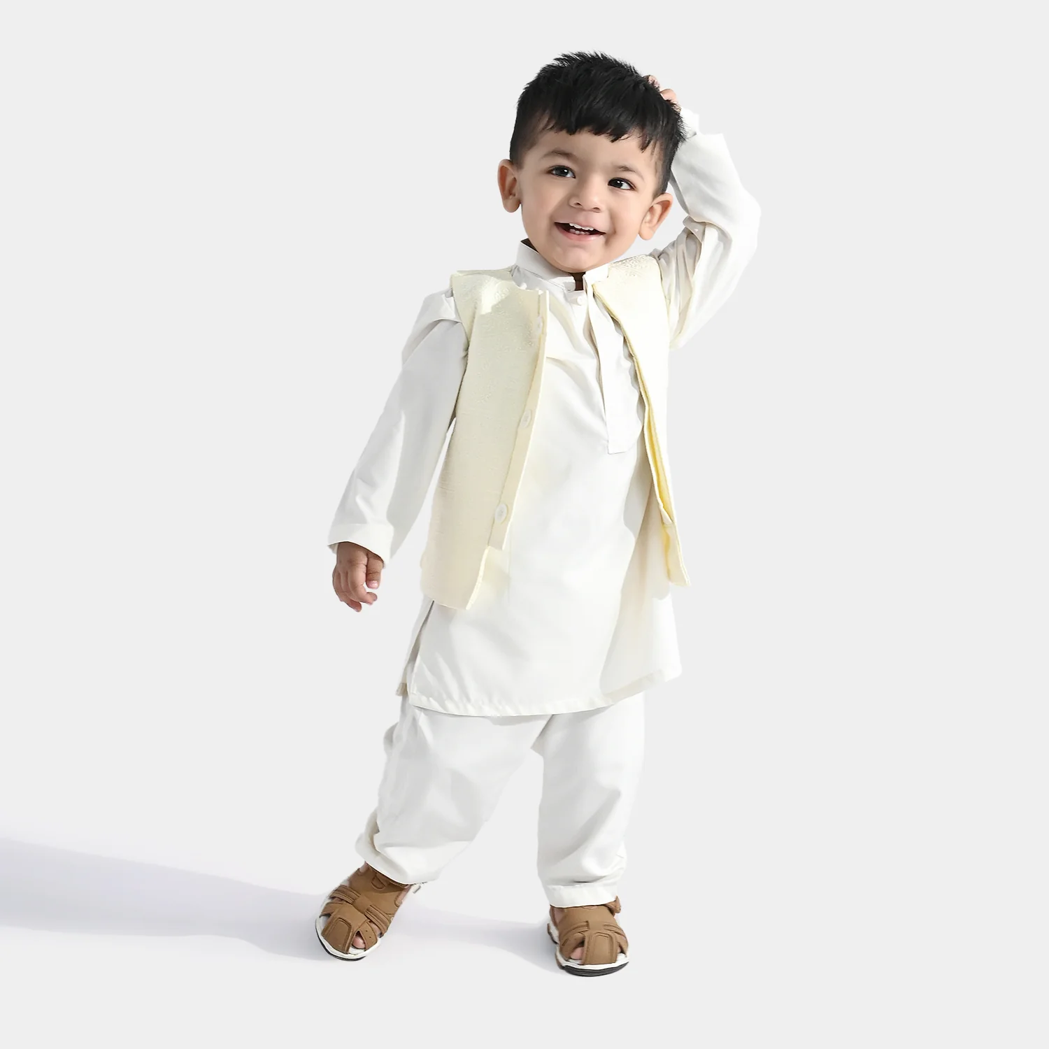 Infant Boys Poly Viscose 3-Piece Suit (After Glow) - Off-White - Image 2