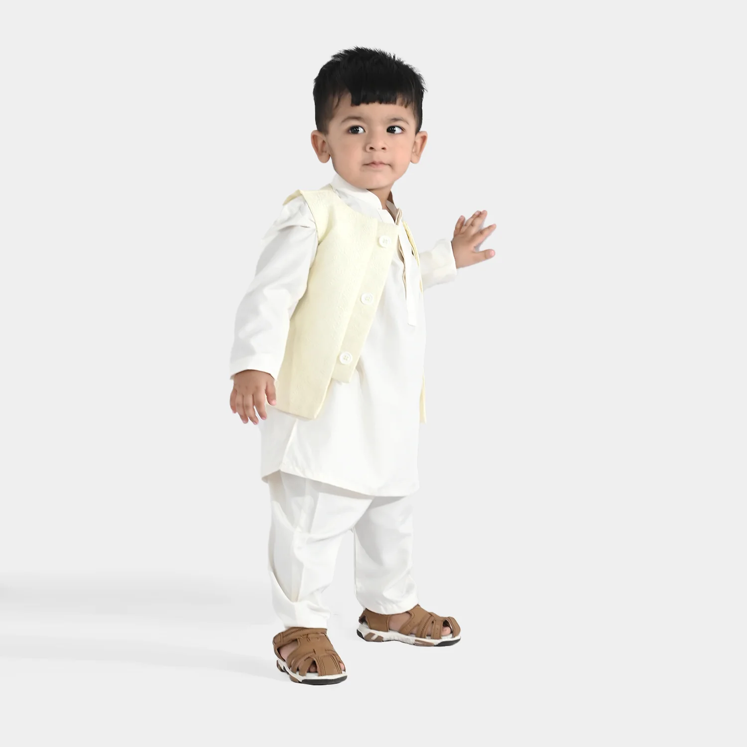 Infant Boys Poly Viscose 3-Piece Suit (After Glow) - Off-White - Image 3