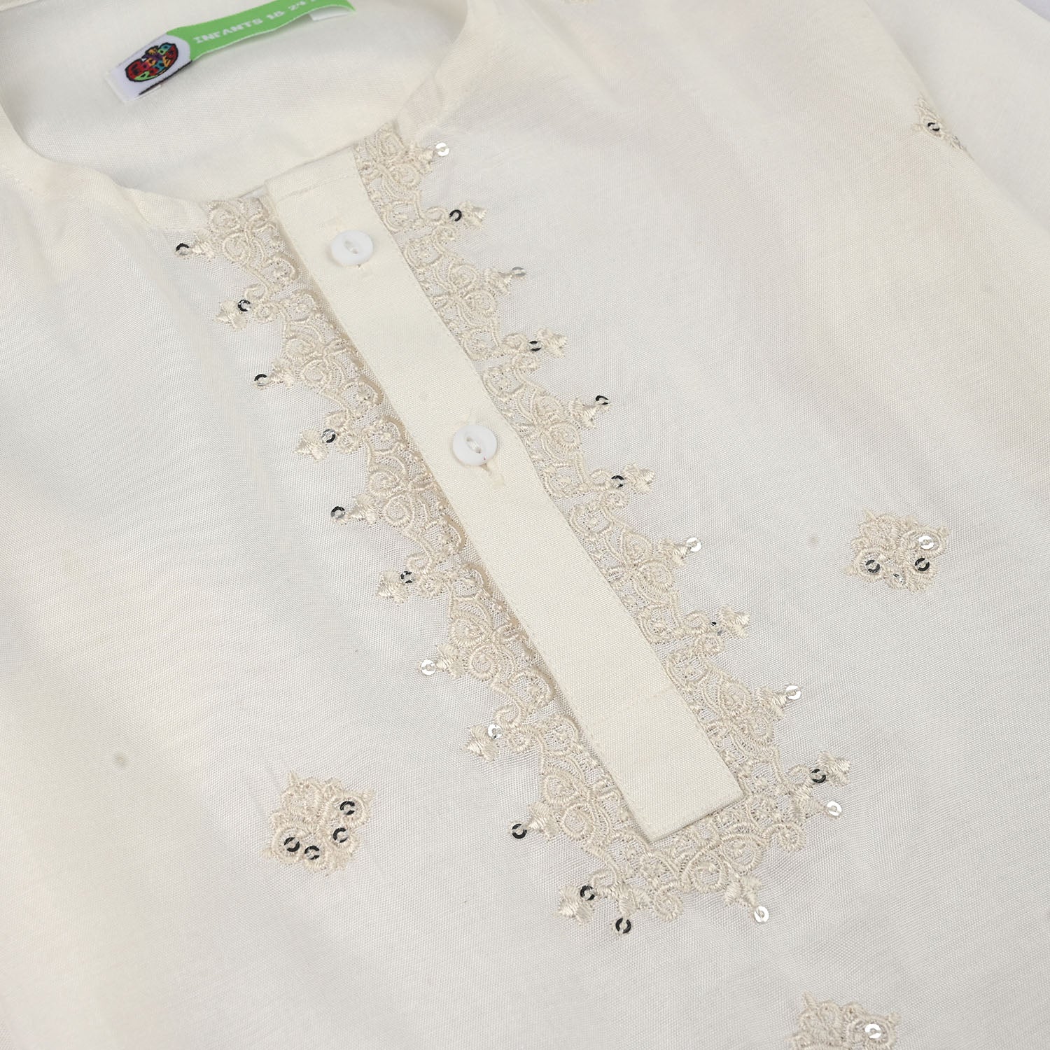Infant Boys Poly Viscose Kurta Pajama (Jagmag) - White - Image 3