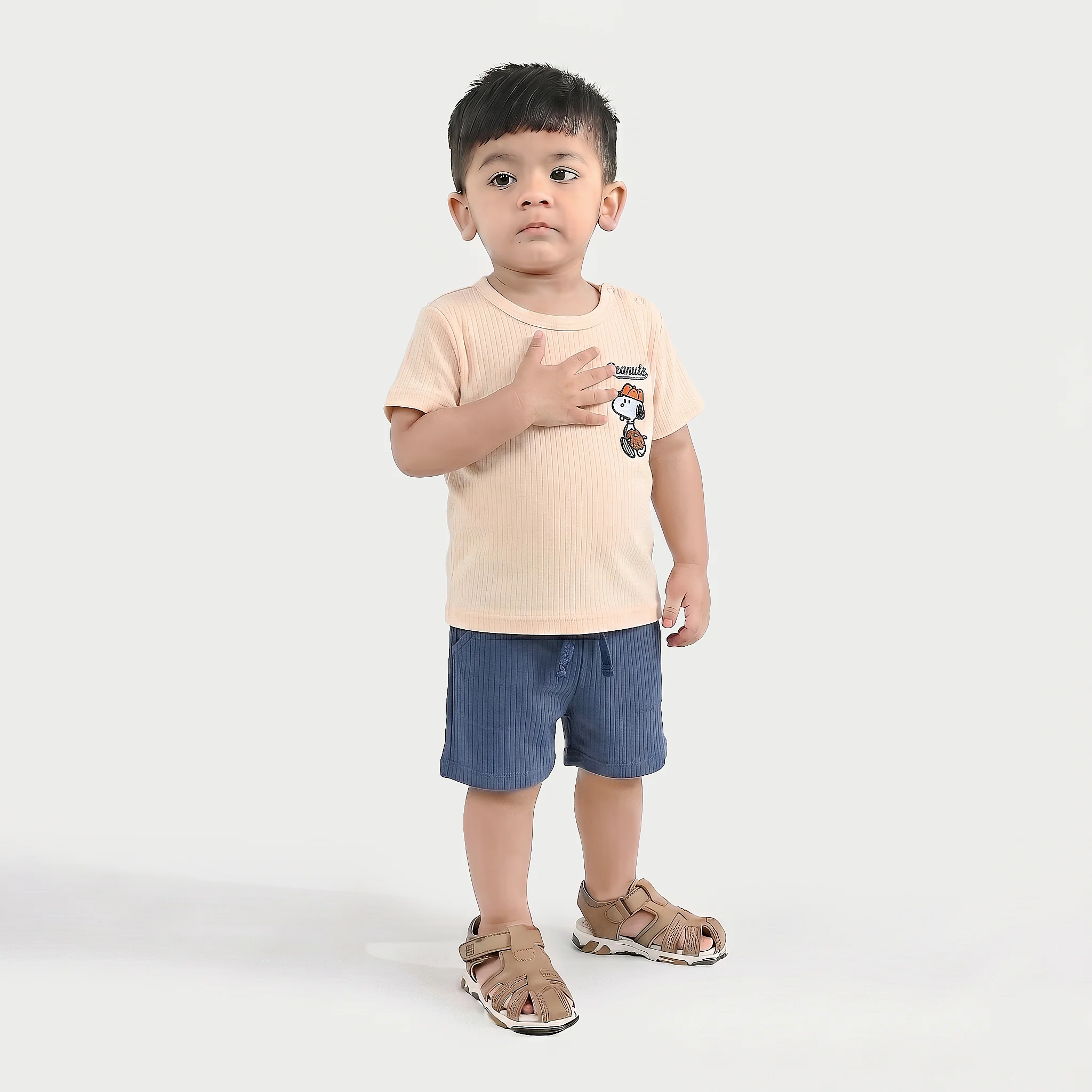 Infant Boys Yarn Dyed Suit - Off-White/Navy