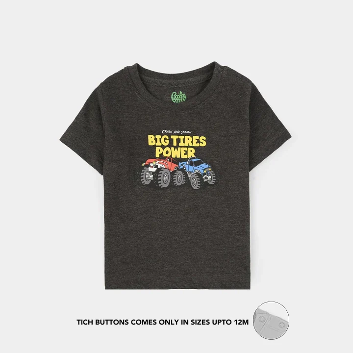 Infant Boys Jersey/Terry T-Shirt (Big Tires) - Dark Grey