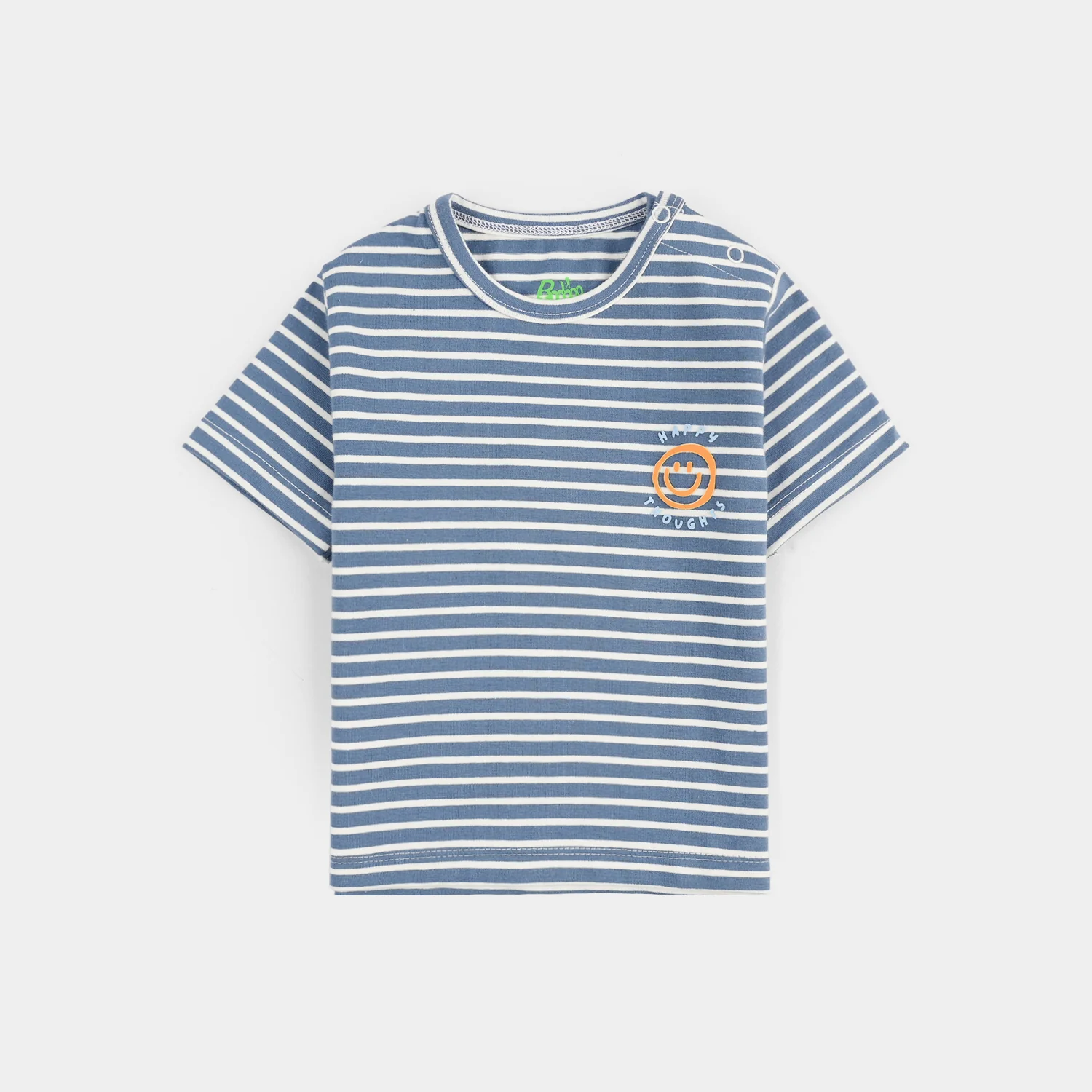 Infant Boys Yarn dyed jersey T-Shirt Happy Thoughts-Blue - Image 2
