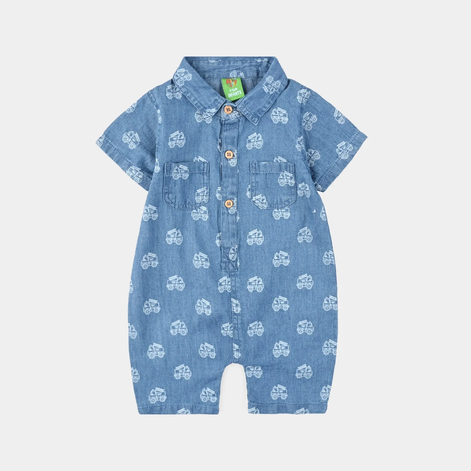 Infant Boys Tencel Denim (Light Denim) Romper Two Wheel-Blue