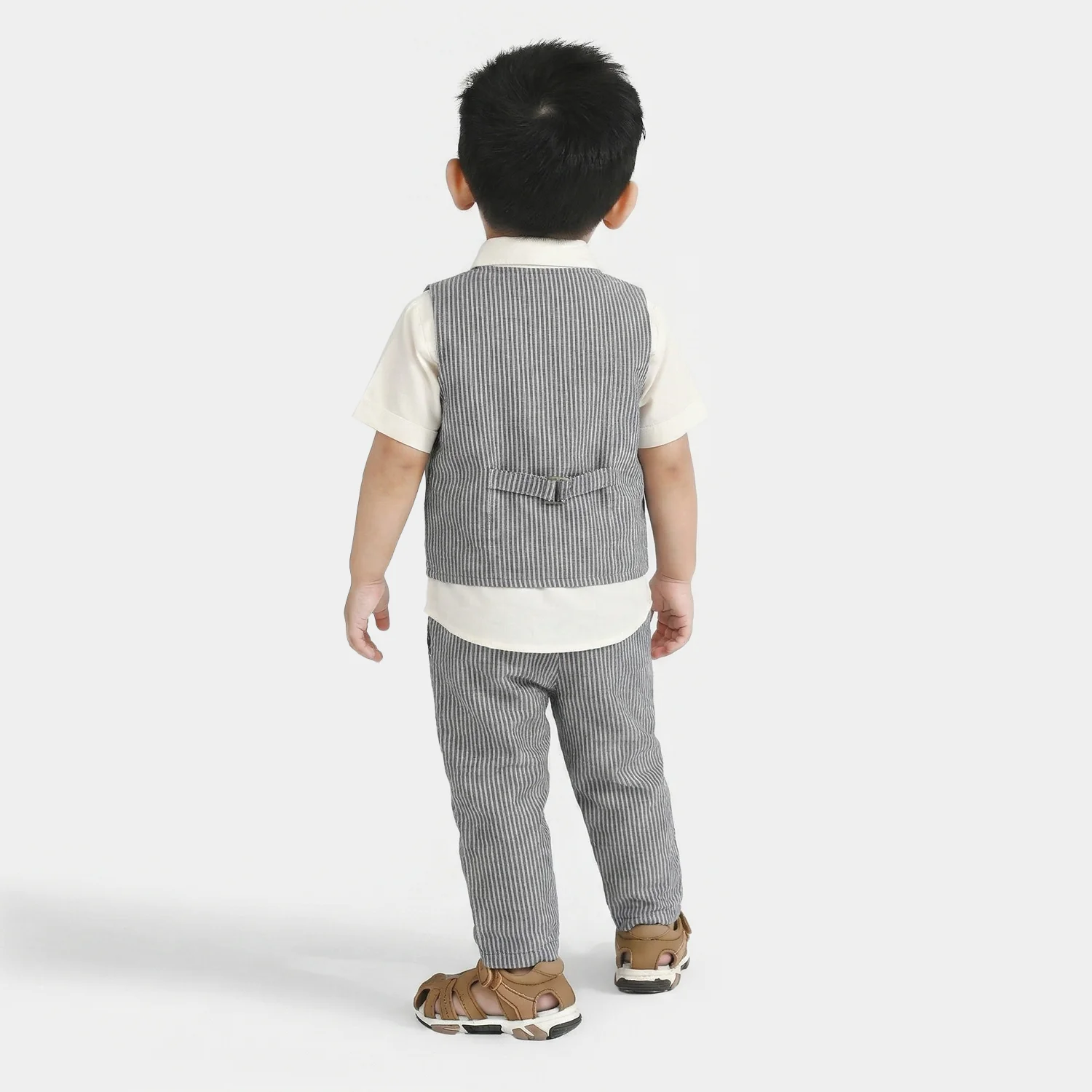 Infant Boys Cotton Woven Suit (Navy Stripe) - Grey - Image 2