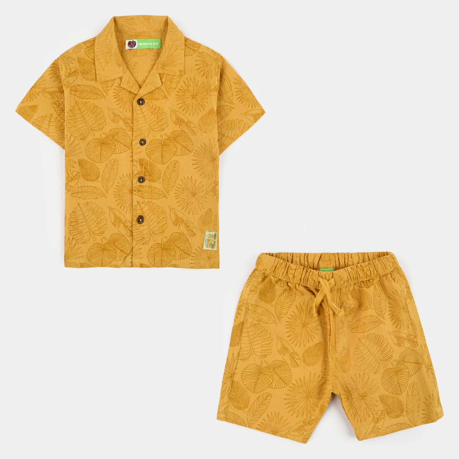 Infant Boys Cotton Woven Suit (Palm Leaves) - Yellow - Image 3