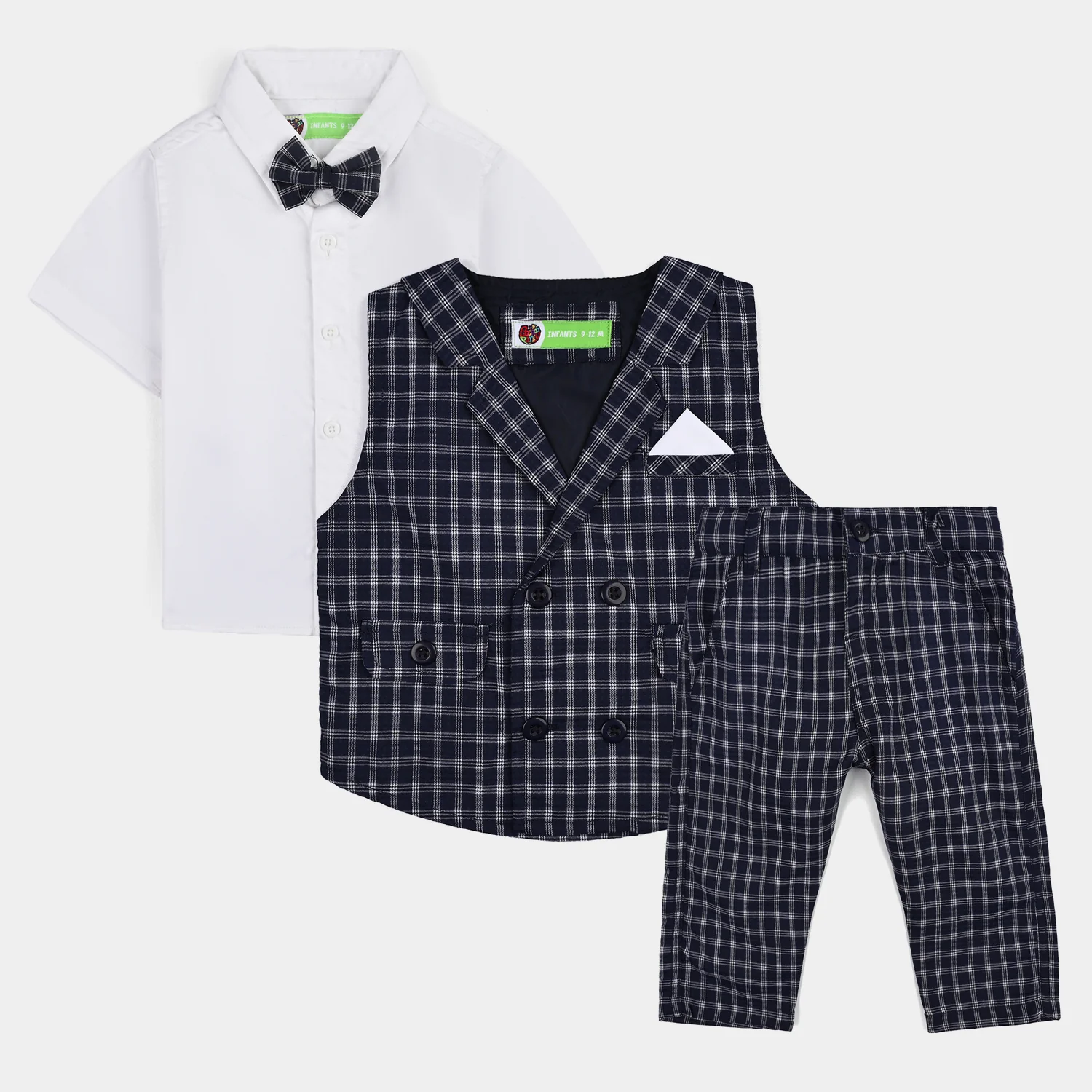 Infant Boys Yarn Dyed 3PC Suit-Little Mister-NAVY
