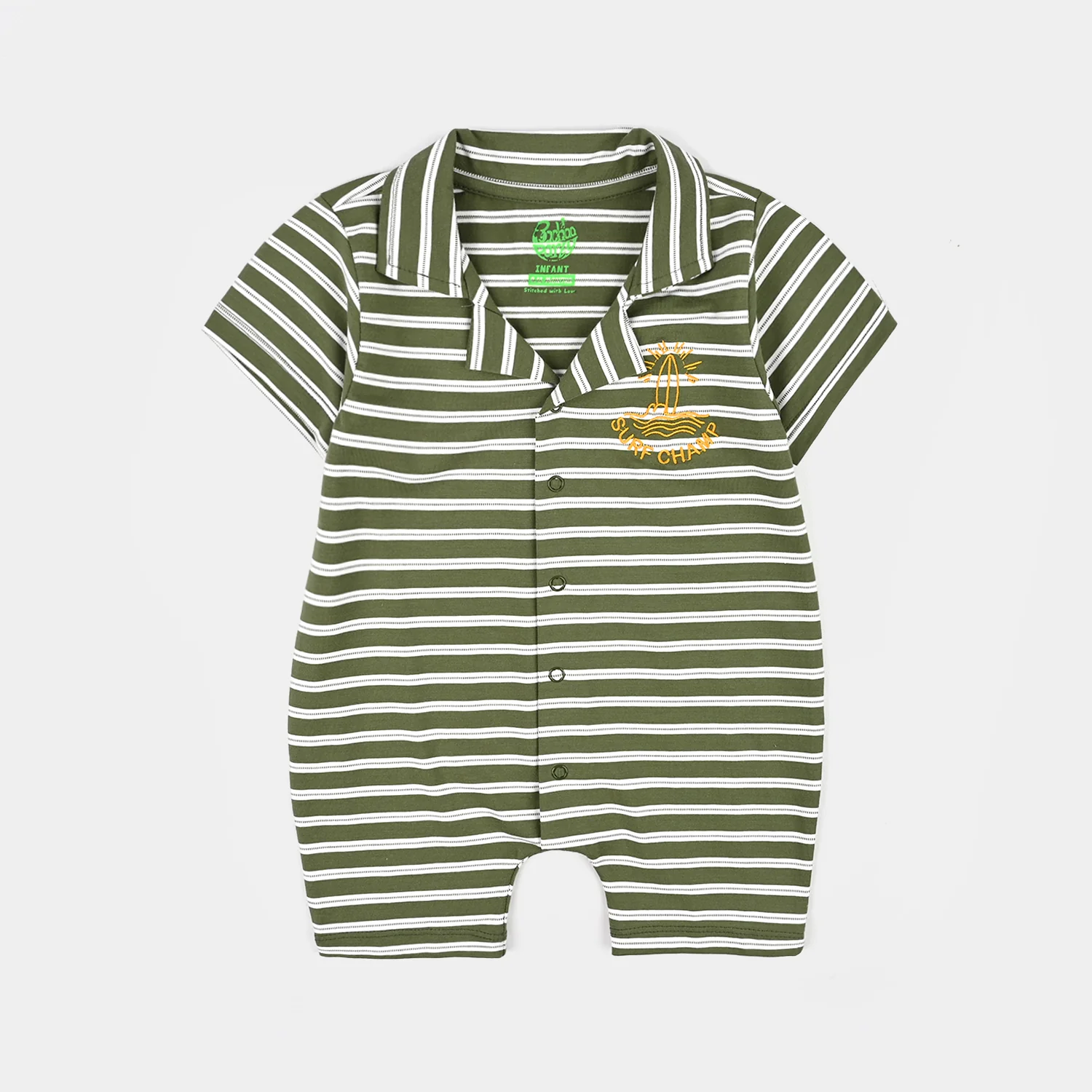 Infant Boys Yarn Dyed Fashion Romper Surf Champ-Green