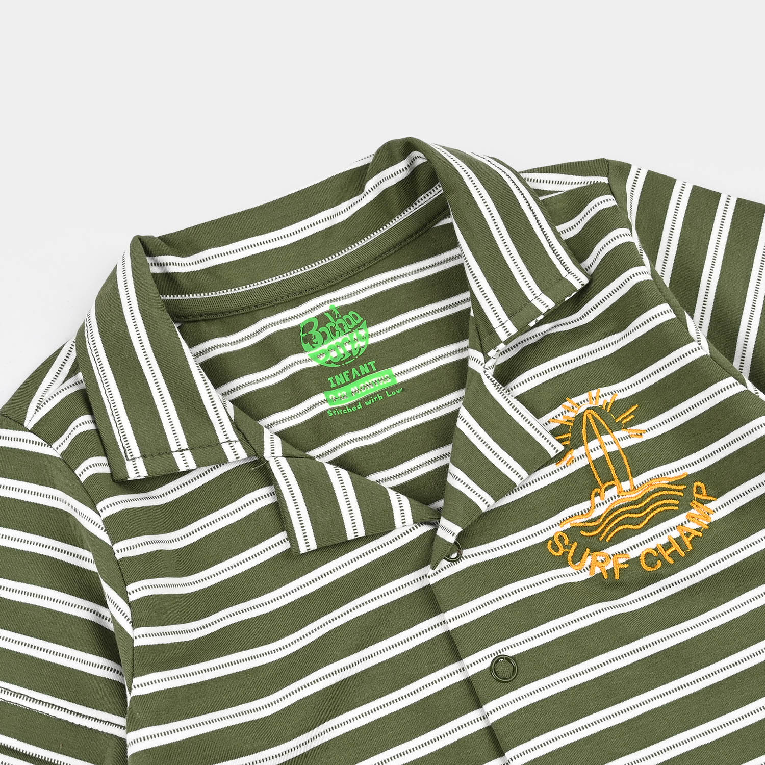 Infant Boys Yarn Dyed Fashion Romper Surf Champ-Green - Image 2