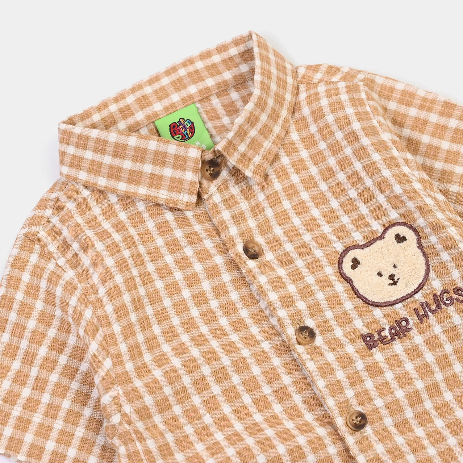 Infant Boys Yarn Dyed Woven Romper-Bear Hug-BROWN - Image 2