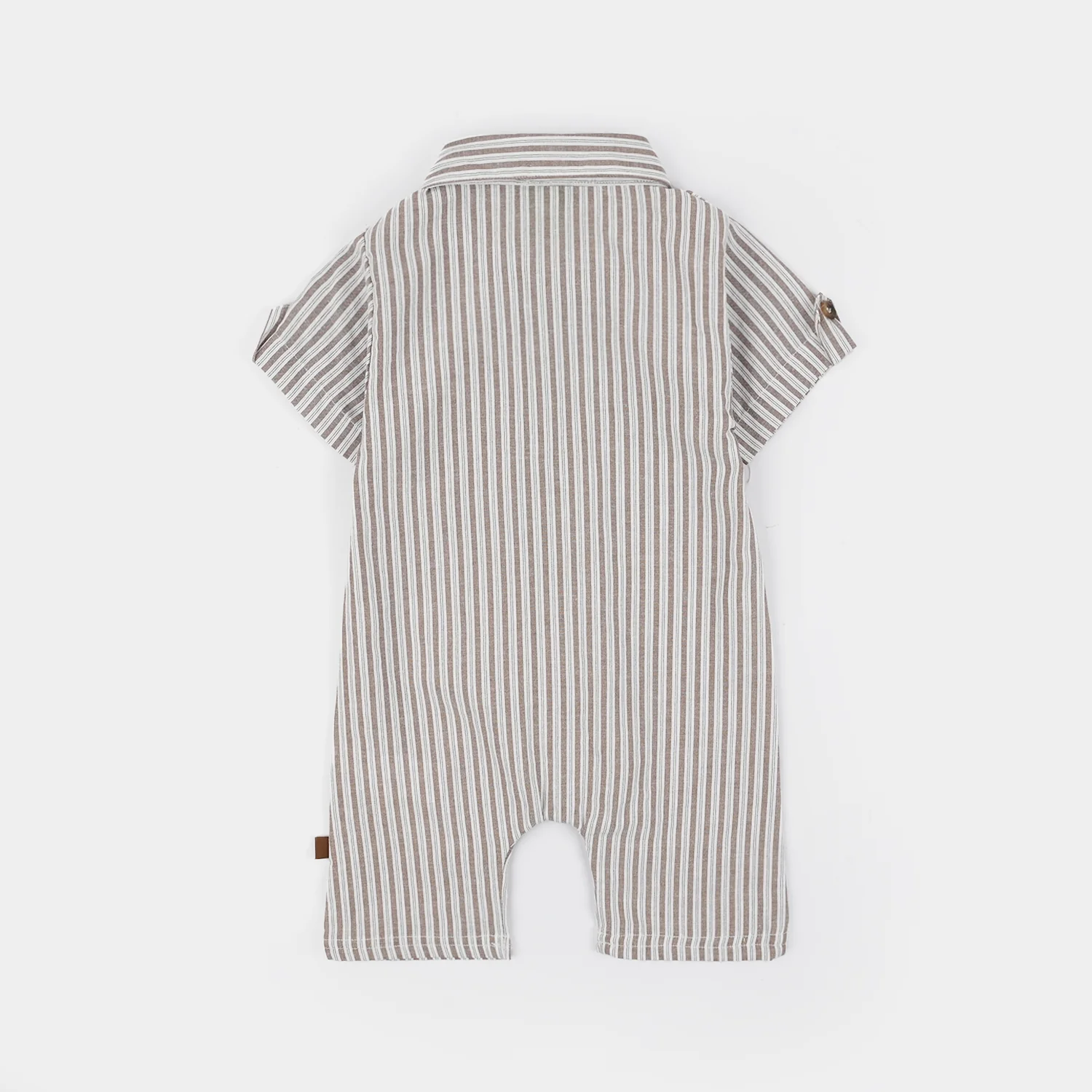 Infant Boys Yarn Dyed Woven Romper Linear - White/Brown - Image 3