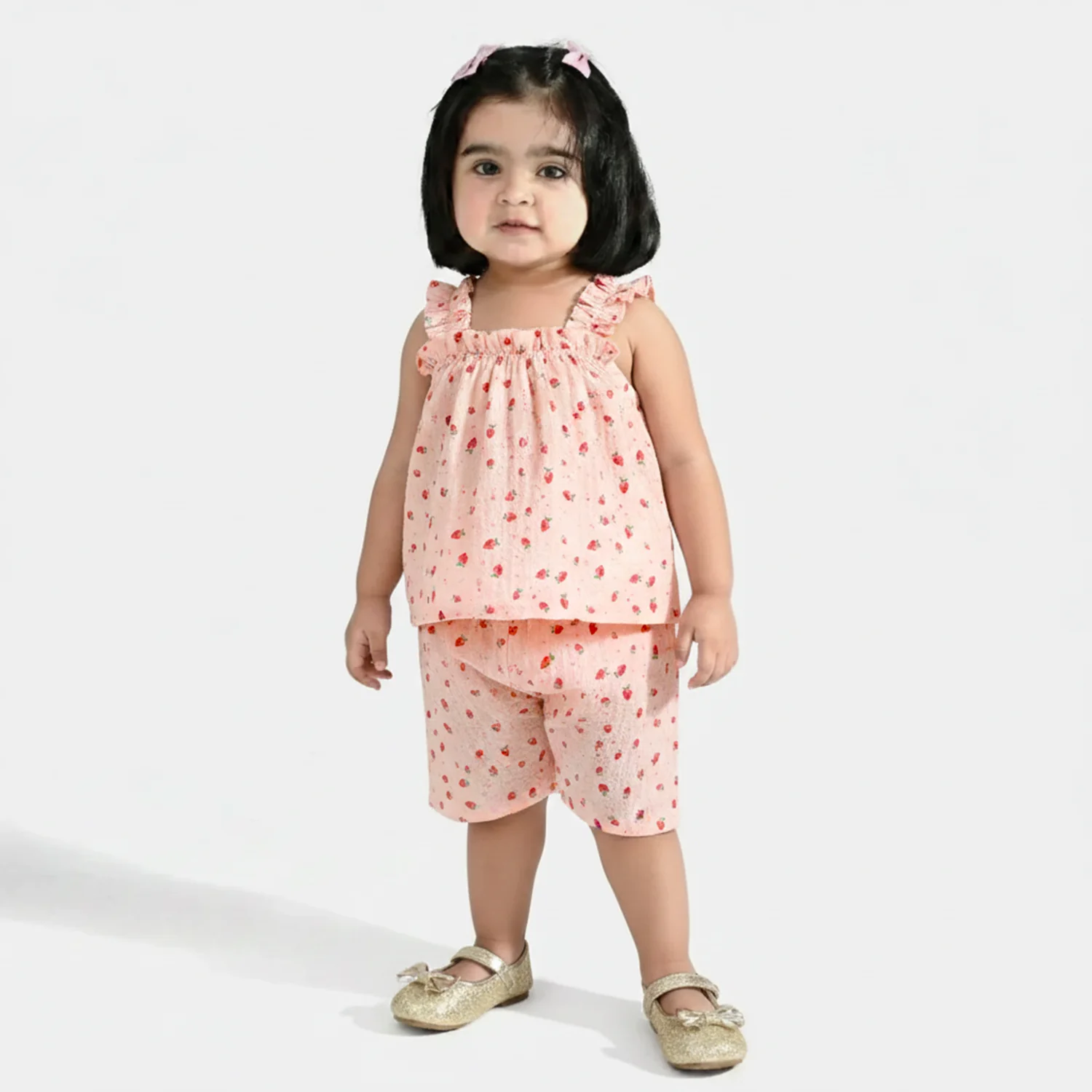 Infant Girls Poly Crinkle 2Pc Suit - Pink