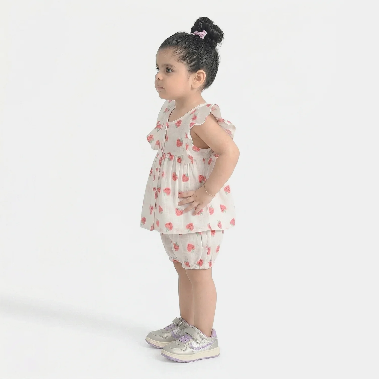 Infant Girls Cotton Slub 2Pc Suit (Strawberry) - White - Image 2