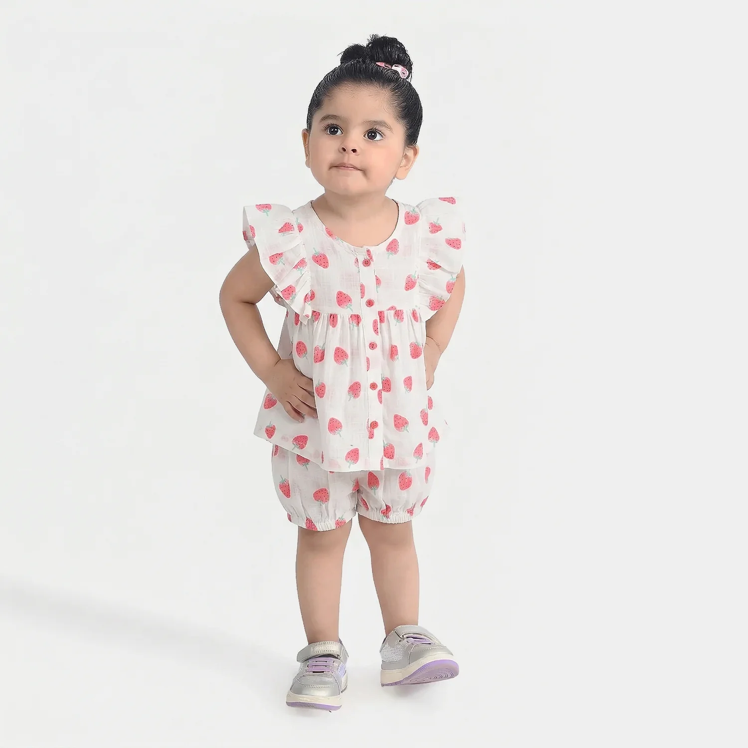 Infant Girls Cotton Slub 2Pc Suit (Strawberry) - White - Image 3