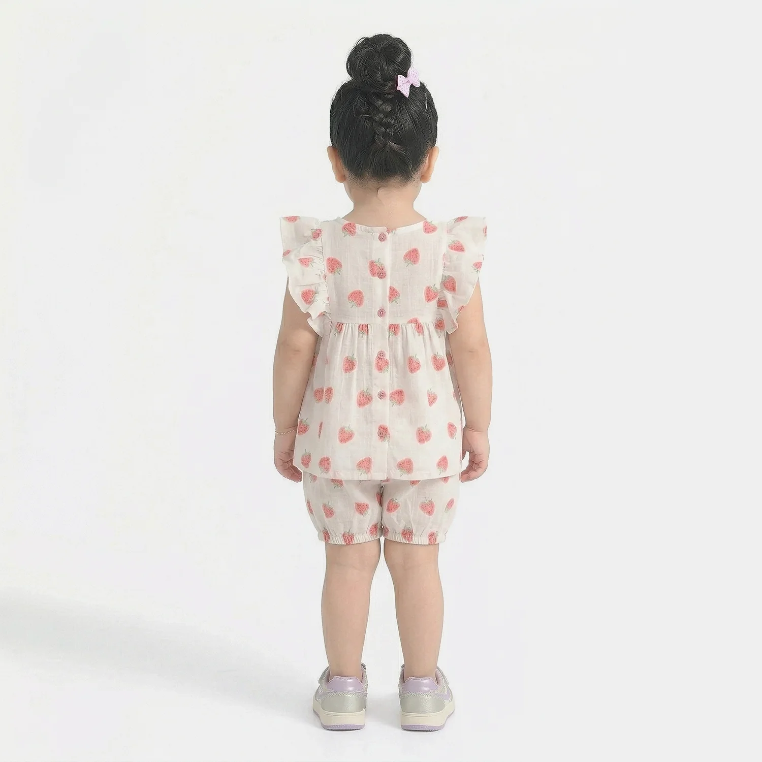 Infant Girls Cotton Slub 2Pc Suit (Strawberry) - White - Image 4