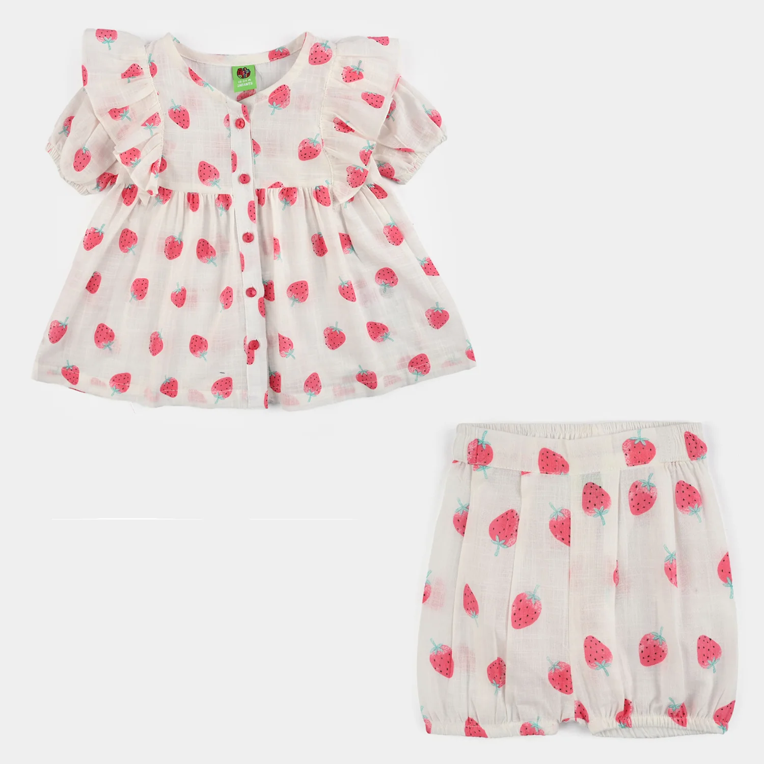 Infant Girls Cotton Slub 2Pc Suit (Strawberry) - White - Image 5