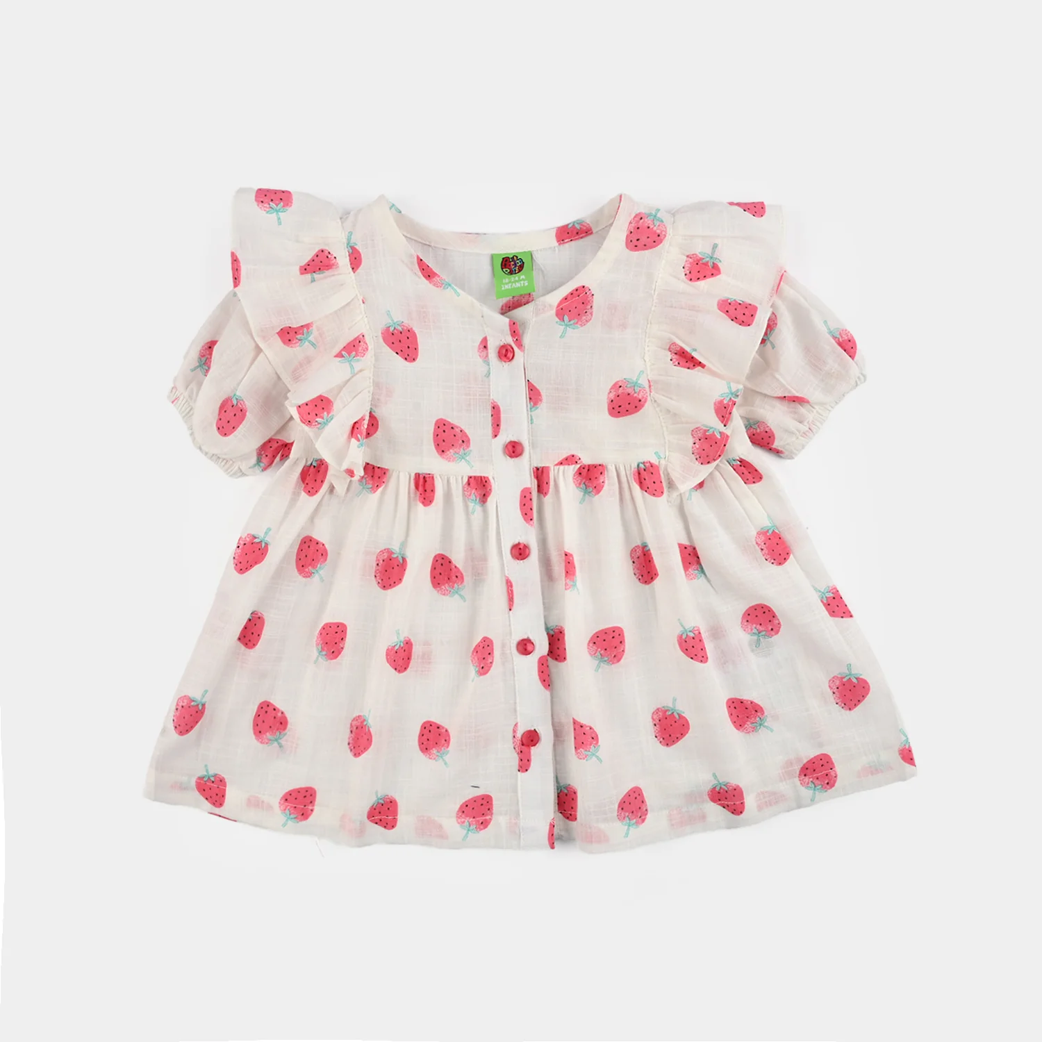 Infant Girls Cotton Slub 2Pc Suit (Strawberry) - White - Image 6