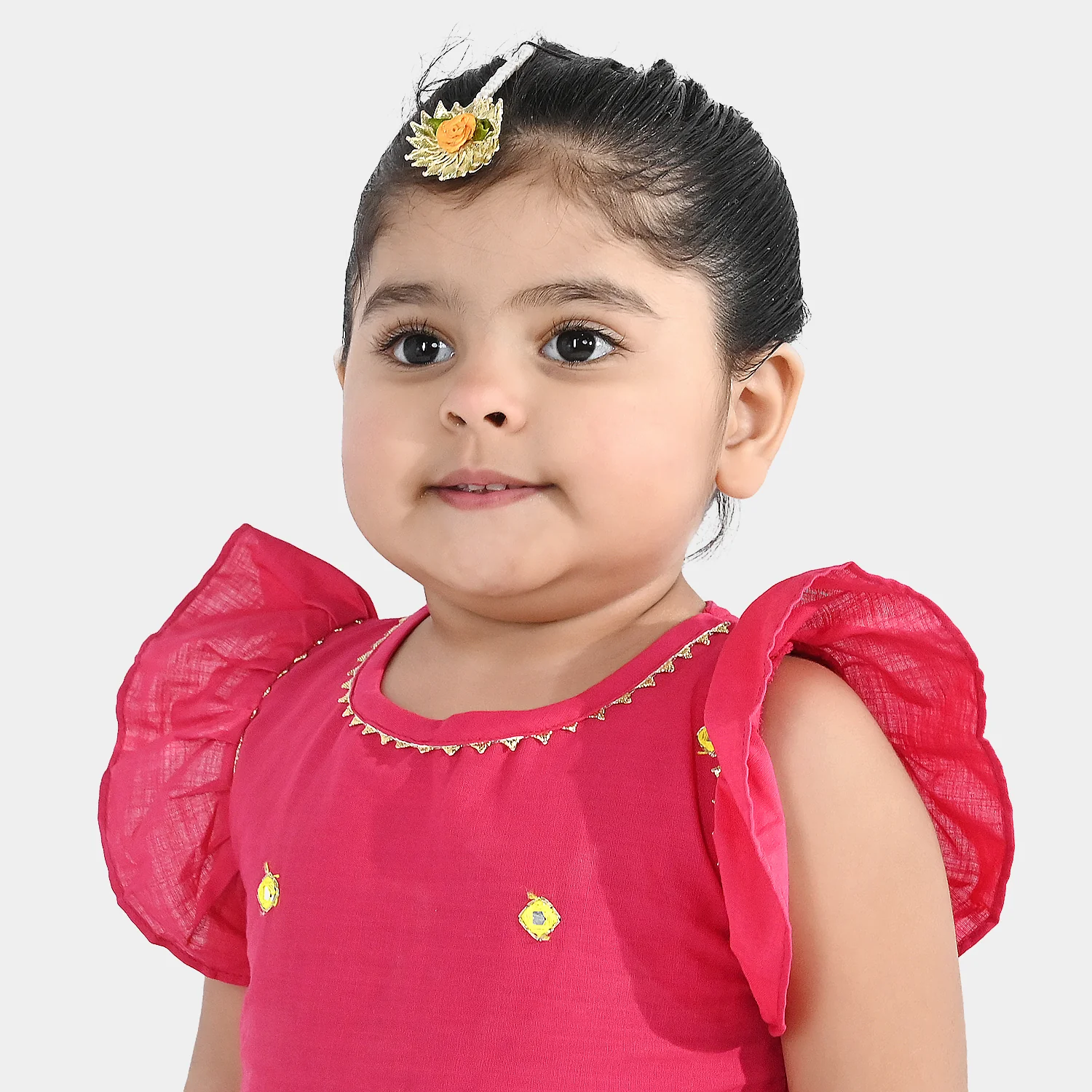 Infant Girls Cotton Slub 2Pc Suit (Pari) - Shocking Pink - Image 2
