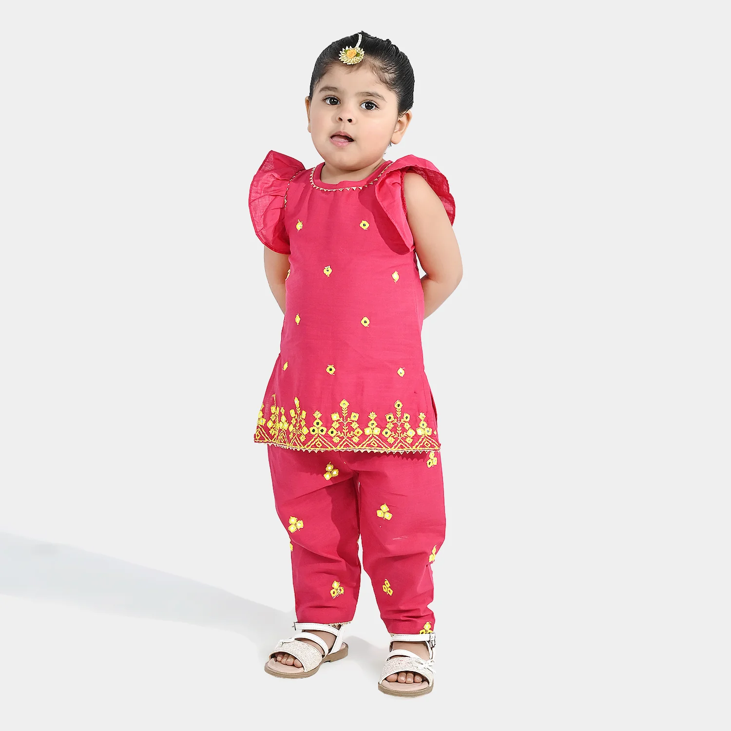 Infant Girls Cotton Slub 2Pc Suit (Pari) - Shocking Pink - Image 4