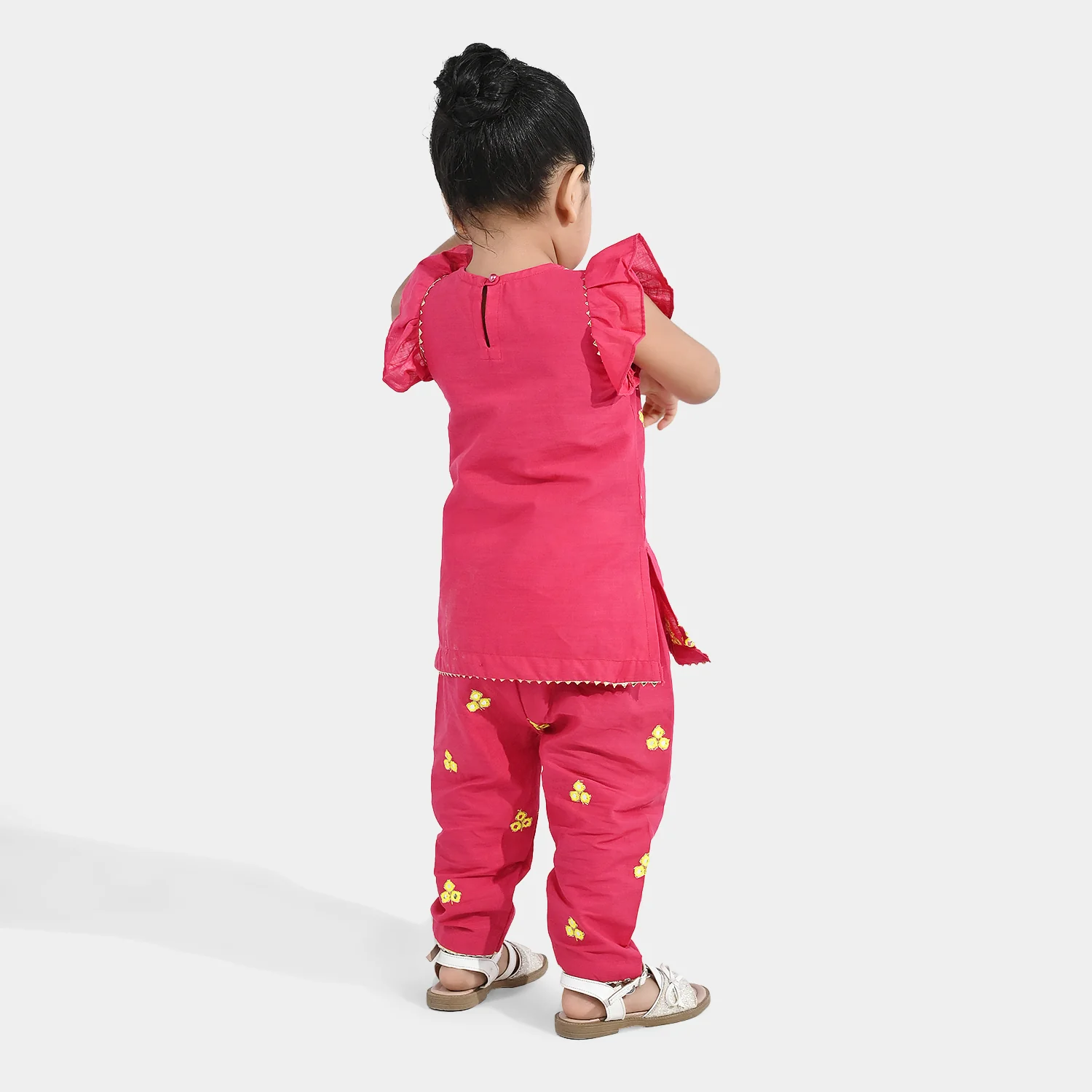 Infant Girls Cotton Slub 2Pc Suit (Pari) - Shocking Pink - Image 6