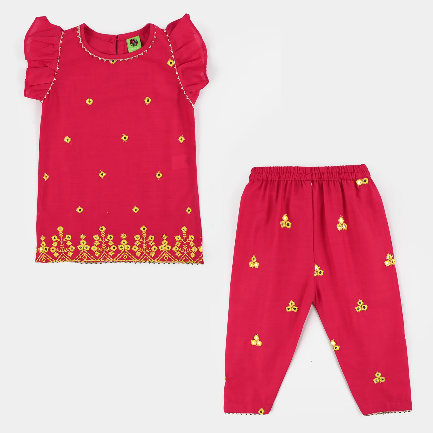 Infant Girls Cotton Slub 2Pc Suit (Pari) - Shocking Pink - Image 7