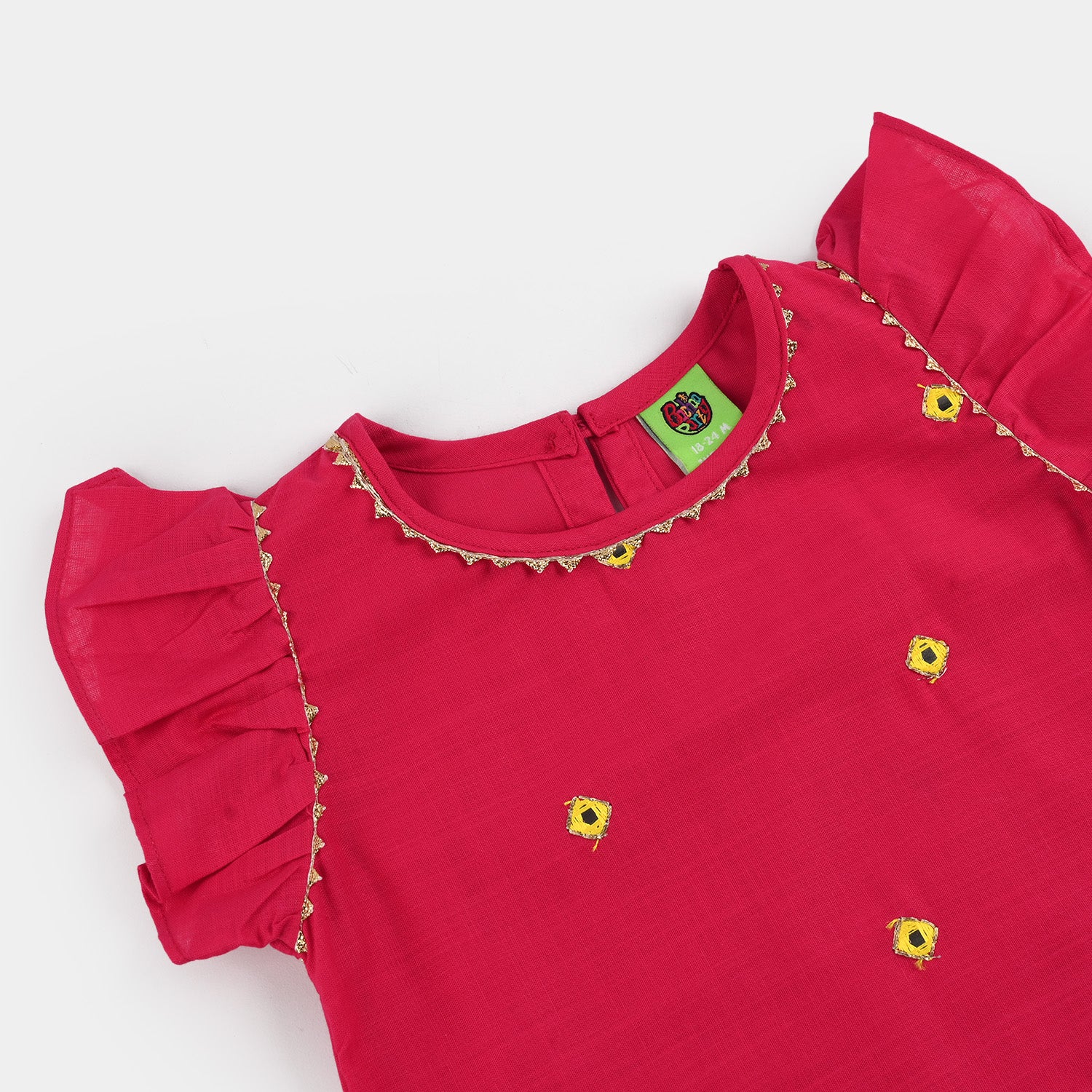 Infant Girls Cotton Slub 2Pc Suit (Pari) - Shocking Pink - Image 9