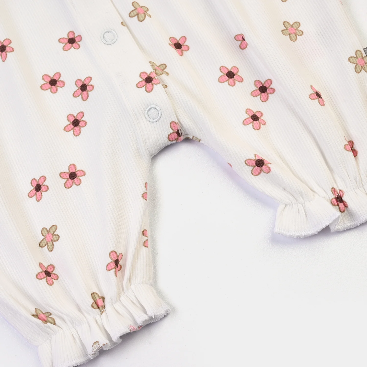 Infant Girls 2x1 Rib Romper Flowers-OFF White - Image 3
