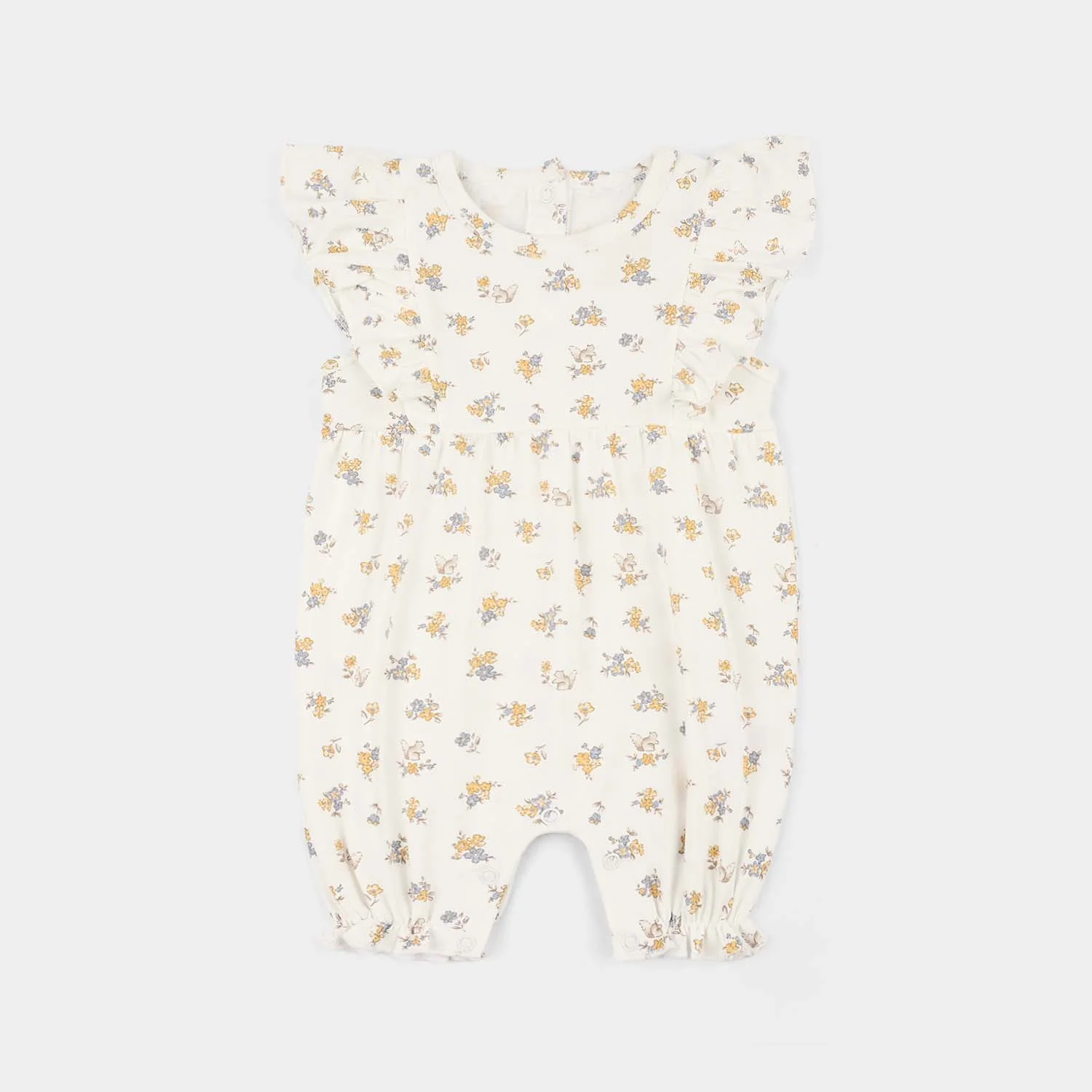 Infant Girls 2x1 Rib Romper Rabbit-White