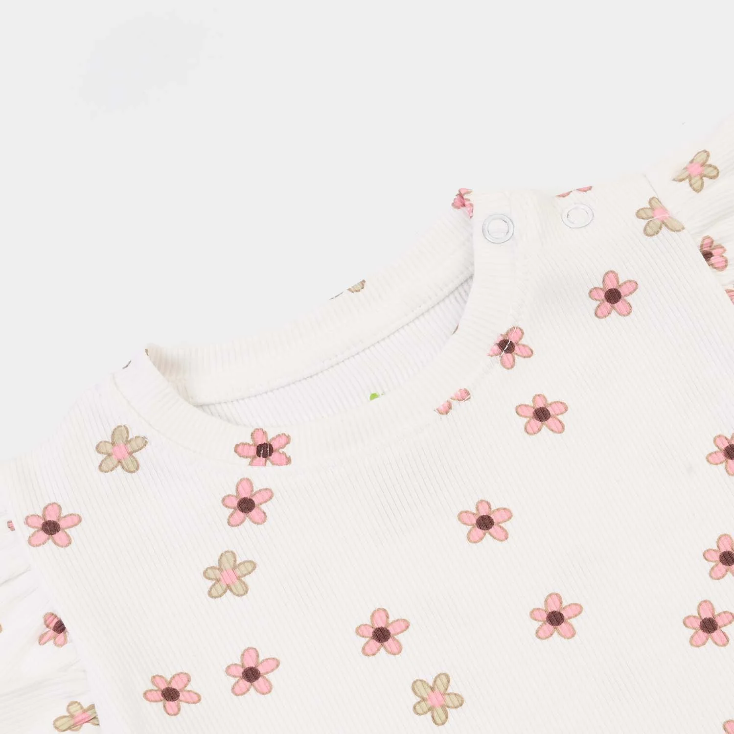 Infant Girls 2x1 Rib T-Shirt Flowers-OFF White - Image 3