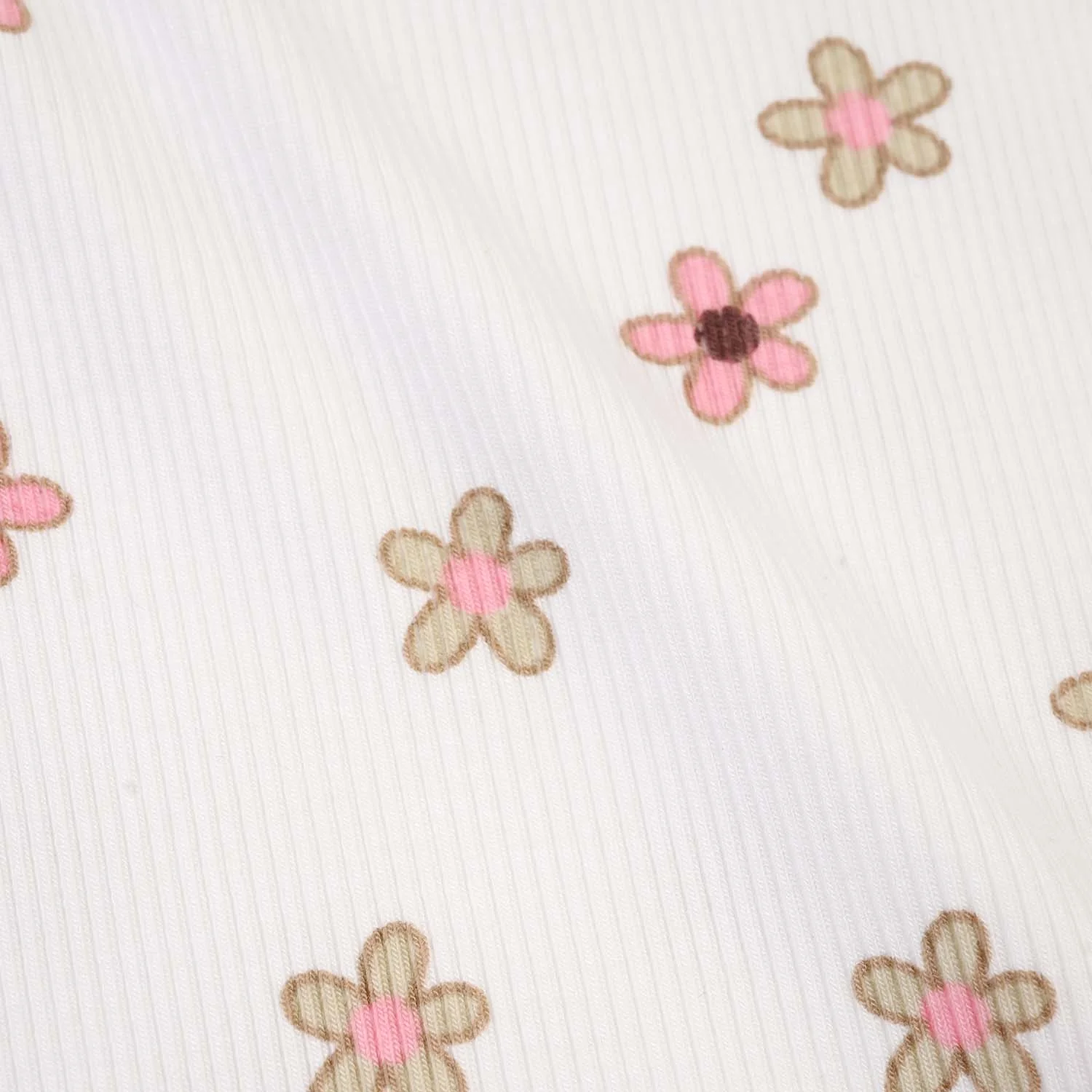Infant Girls 2x1 Rib T-Shirt Flowers-OFF White - Image 4