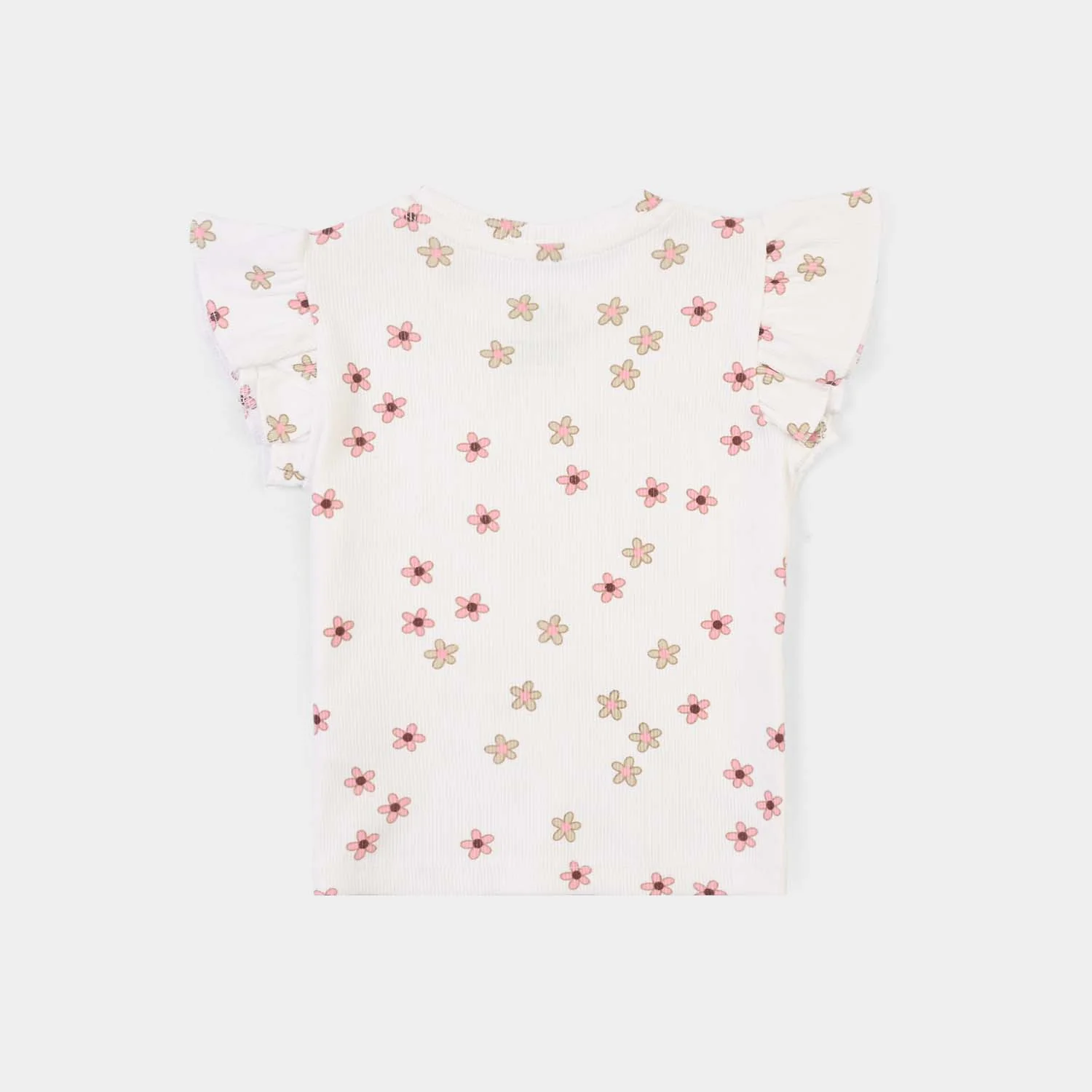 Infant Girls 2x1 Rib T-Shirt Flowers-OFF White - Image 5
