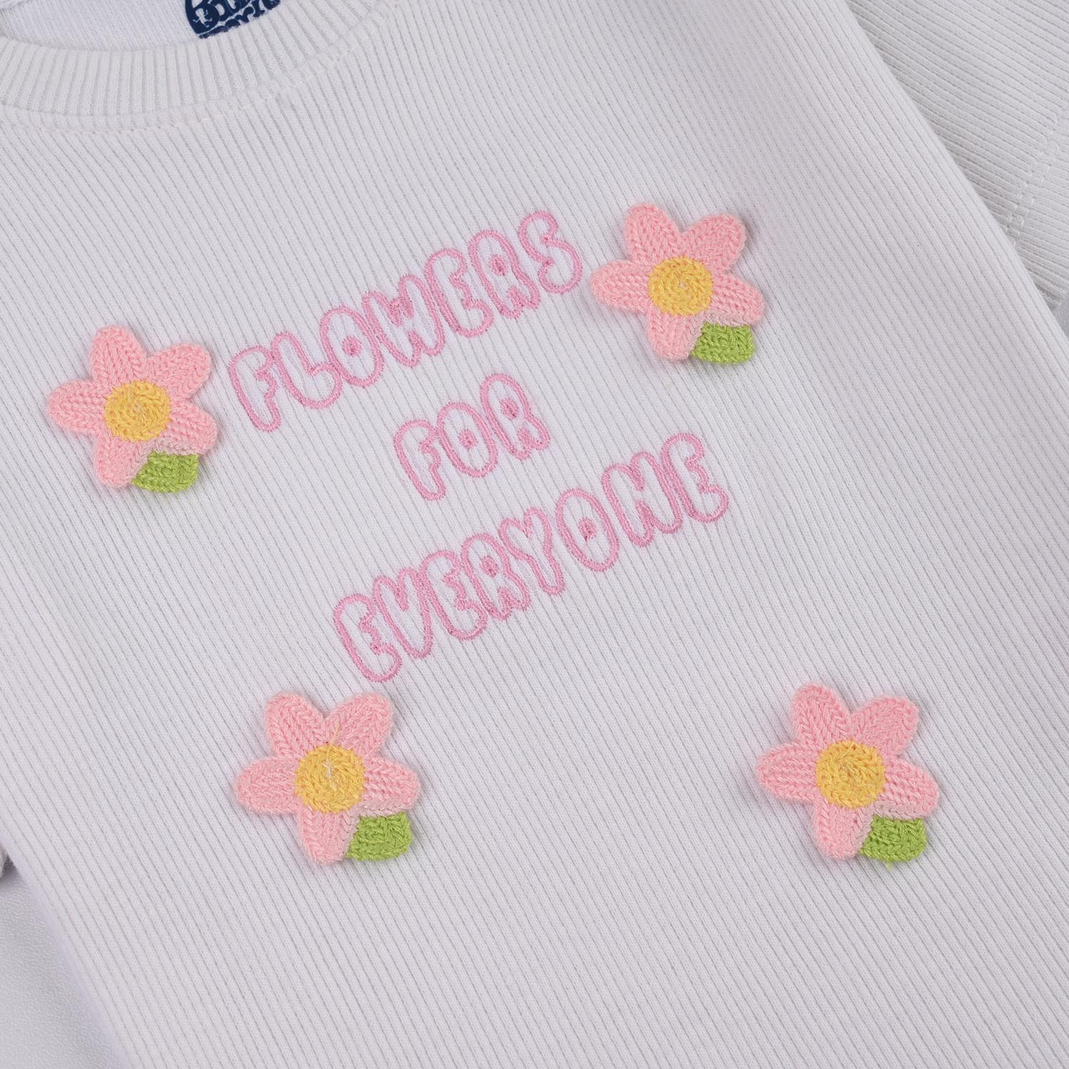 Infant Girls 2x1 Rib T-Shirt (Flower) - White - Image 3