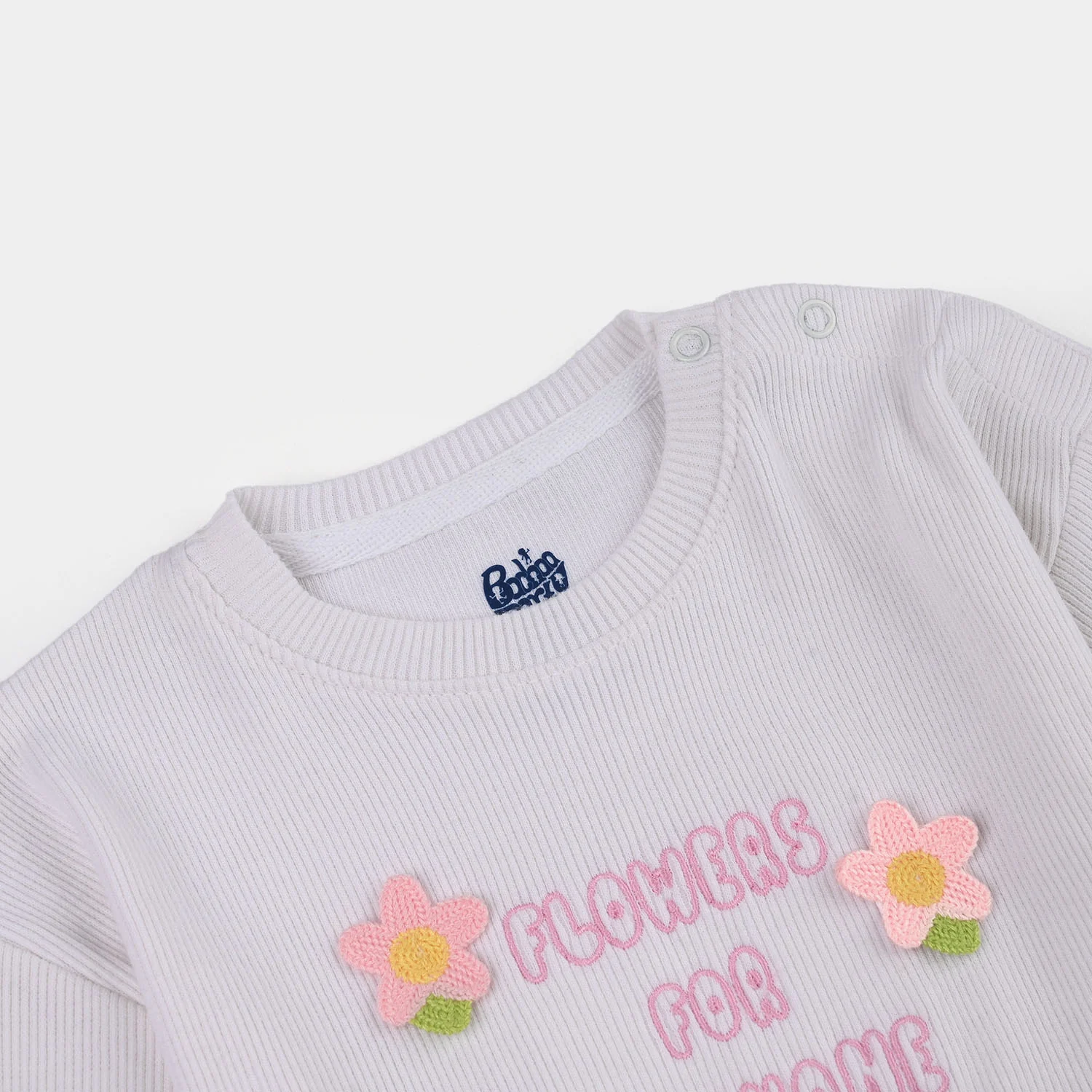 Infant Girls 2x1 Rib T-Shirt (Flower) - White - Image 4