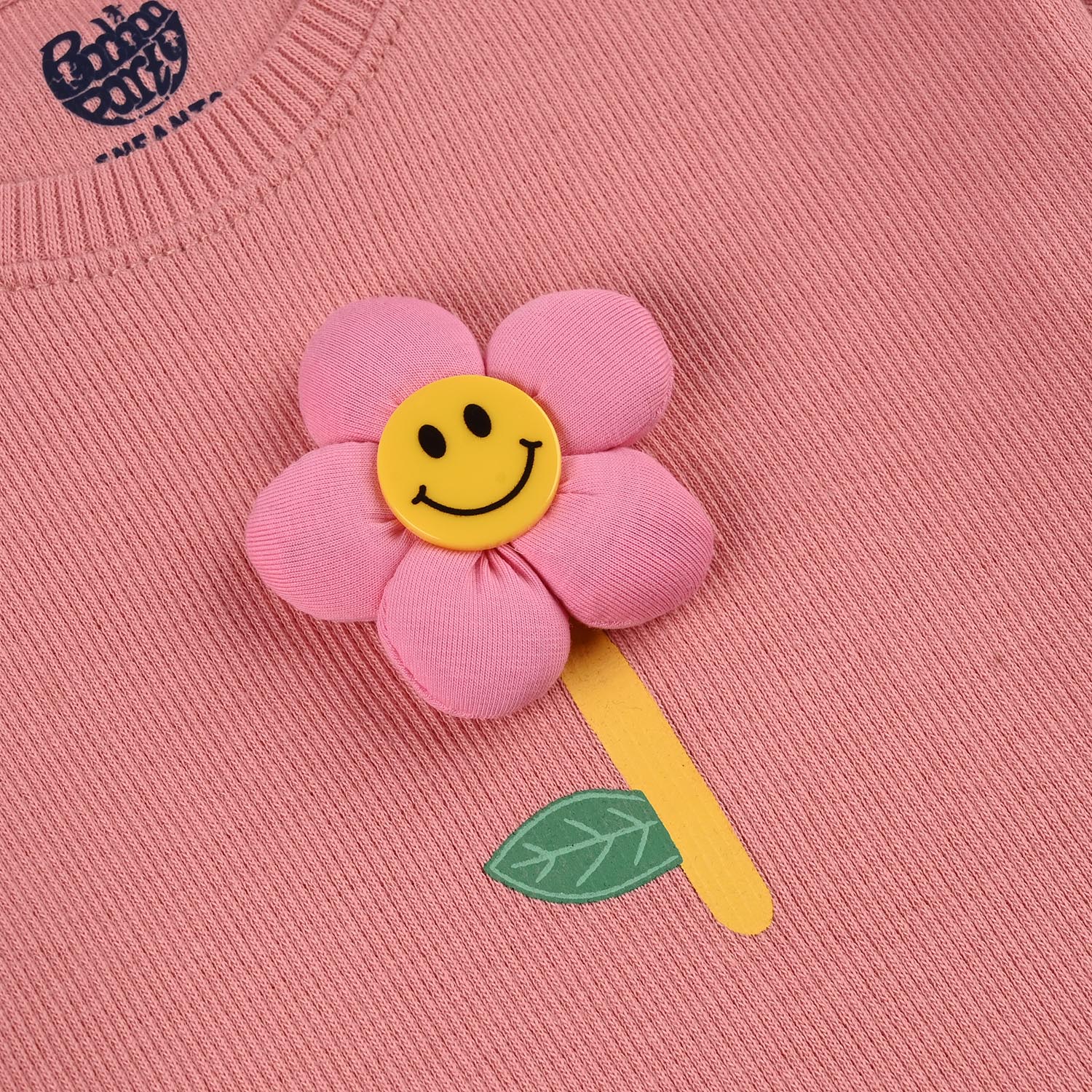 Infant Girls 2x1 Rib T-Shirt (Smile Flower) - Apricot - Image 3