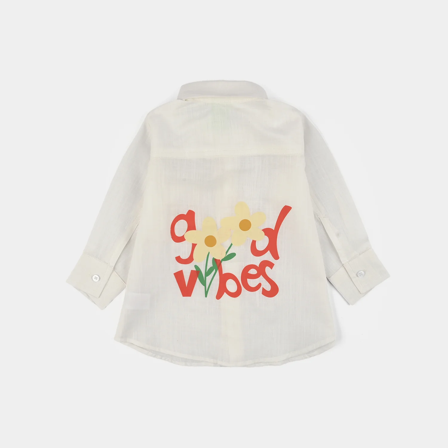 Infant Girls Raw Silk Casual Top (Good Vibes) - White - Image 3
